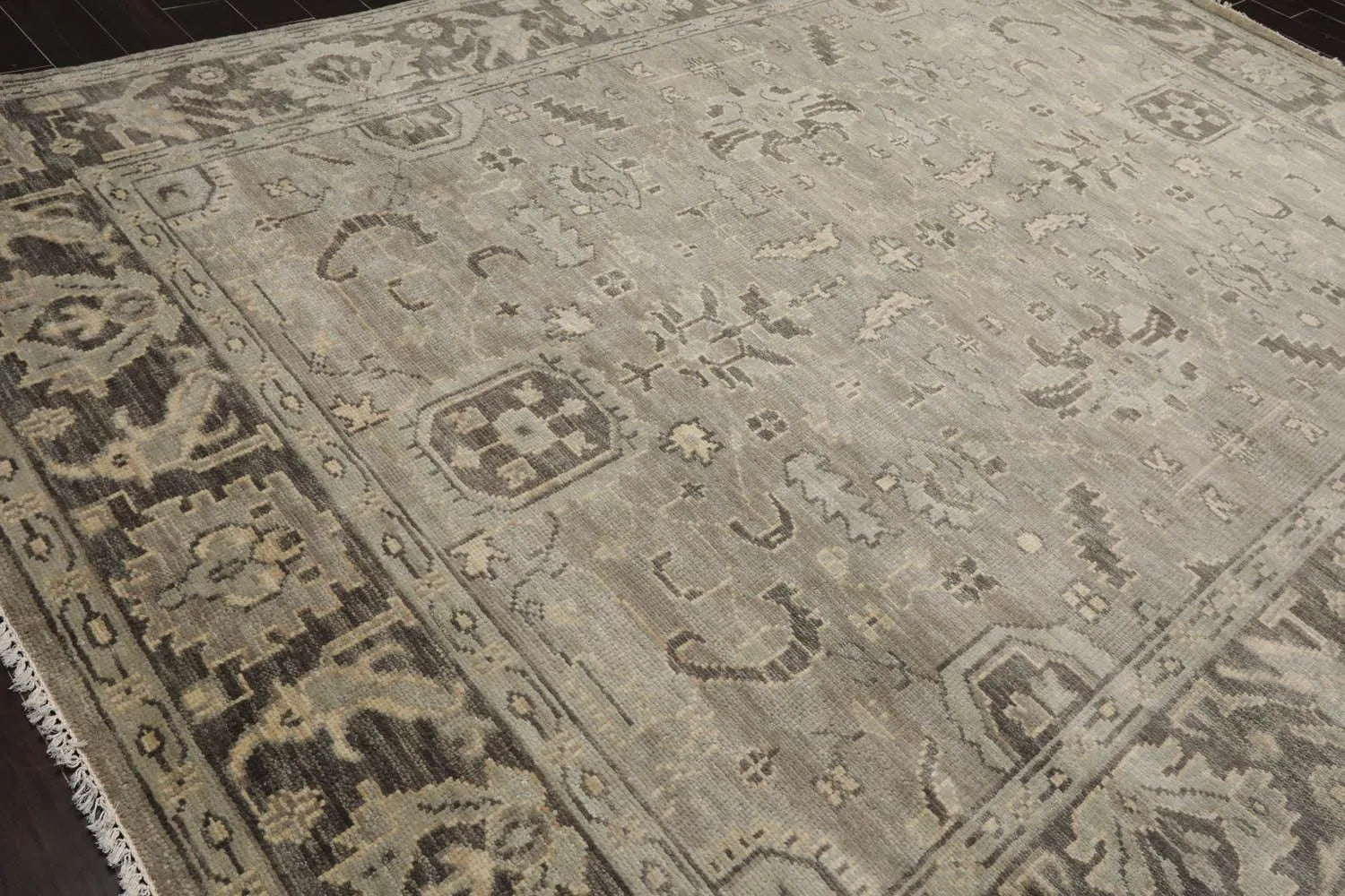 Multi Sizes LoomBloom Muted Turkish Oushak Hand Knotted Wool Traditional Area Rug Gray, Beige Color-3