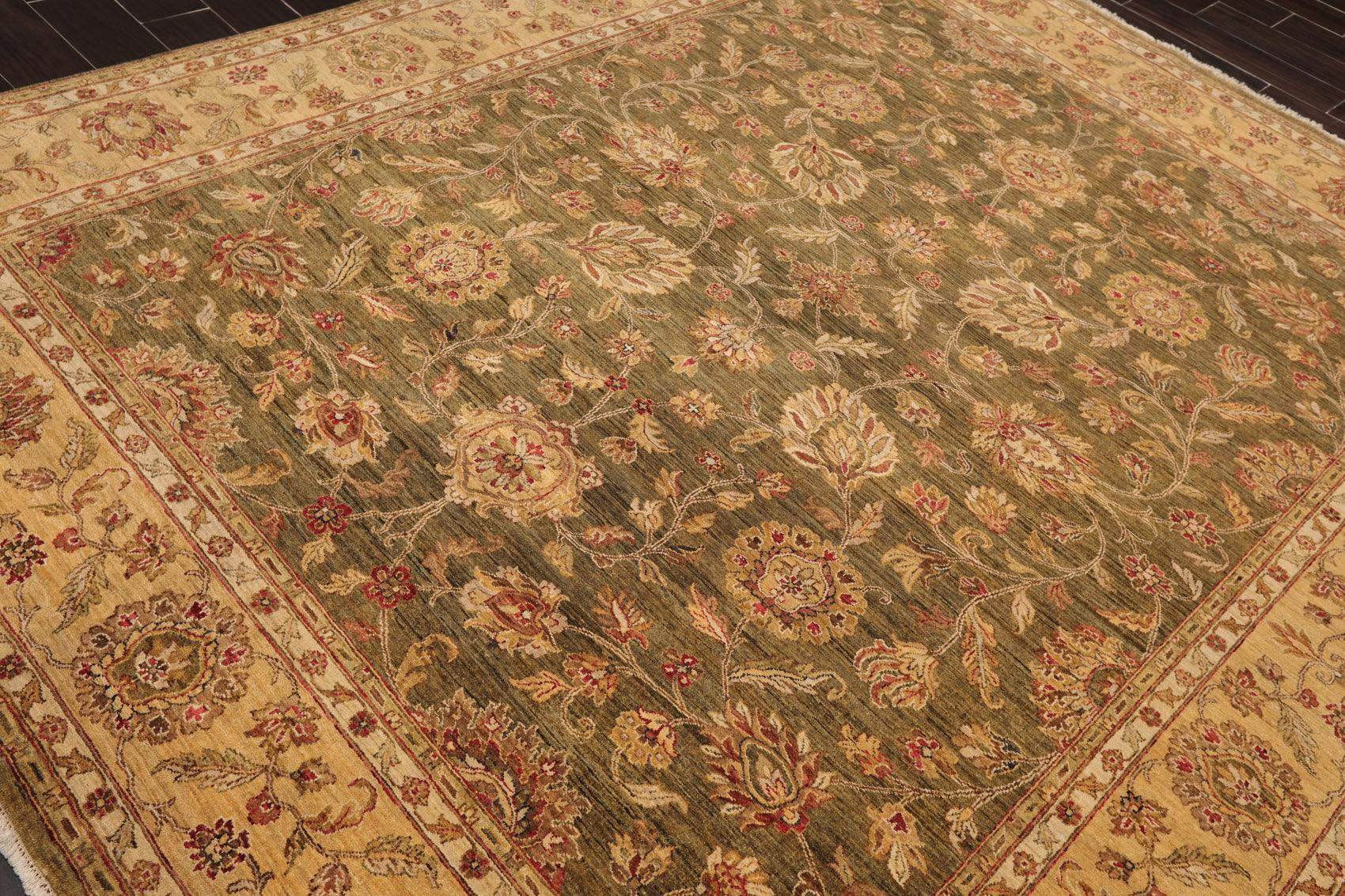 8' x 9'10" Hand Knotted 100% Wool Peshawar Oriental Area Rug Pistachio Gold-3