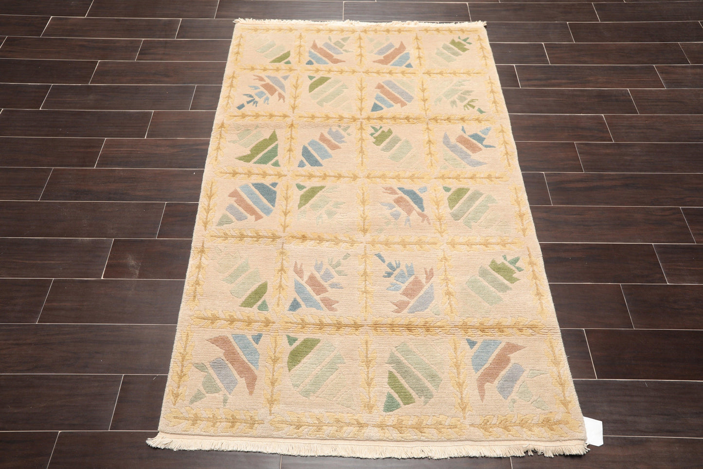 3'1" x 5'9" Hand Knotted 100% Wool Tibetan Oriental Area Rug Modern Beige-1