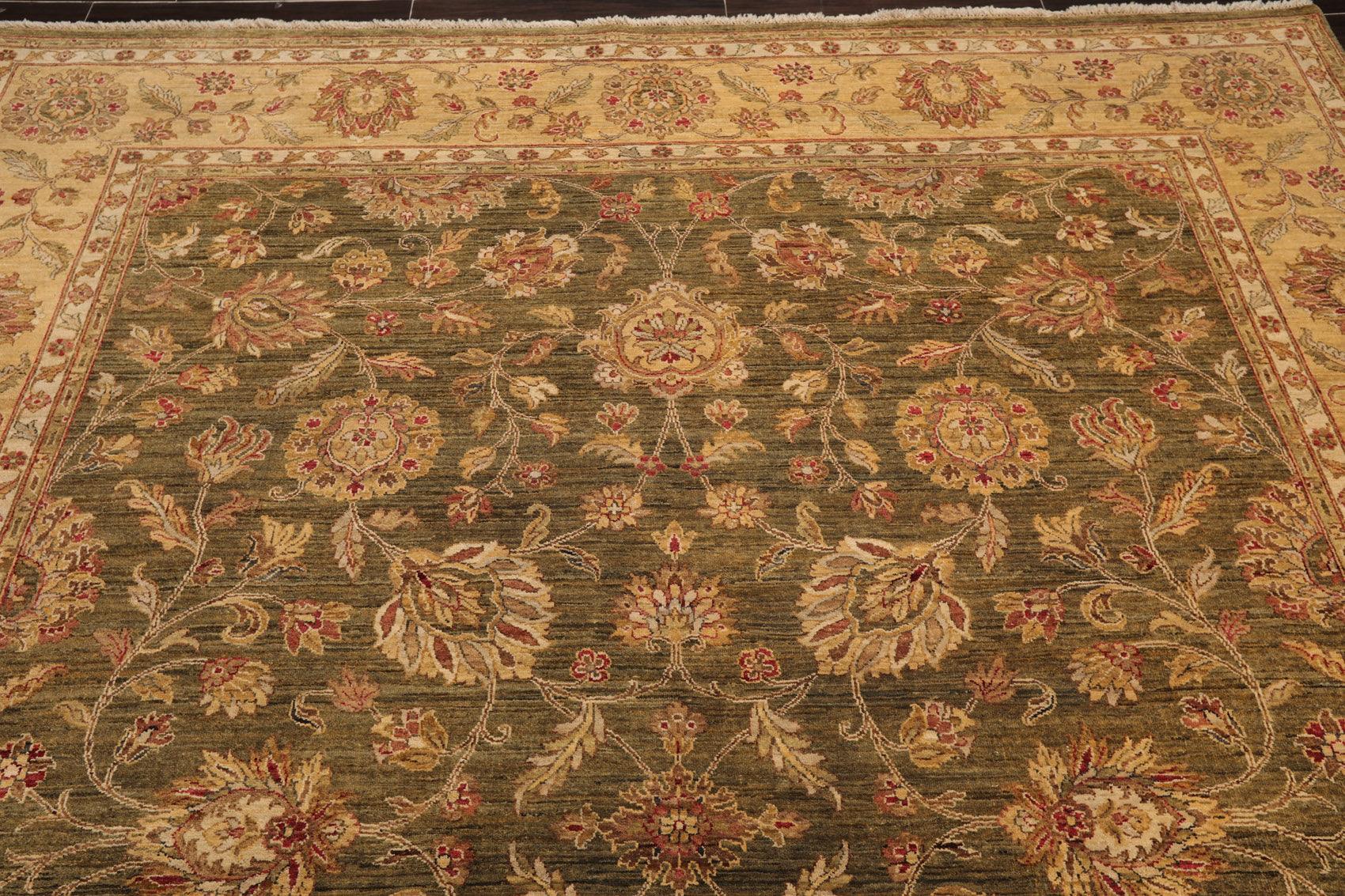 8' x 9'10" Hand Knotted 100% Wool Peshawar Oriental Area Rug Pistachio Gold-4