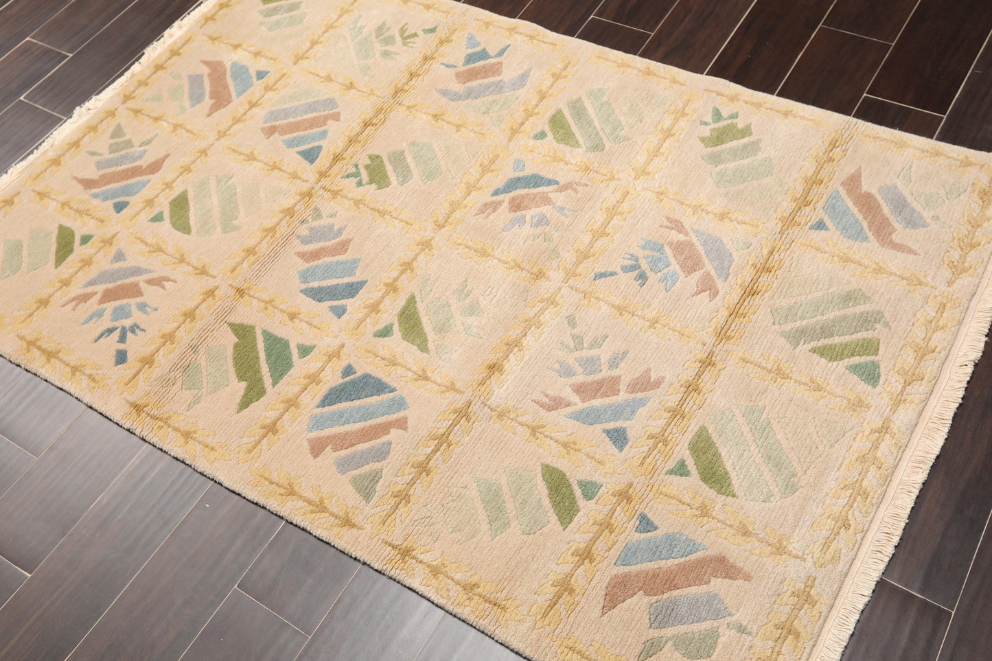 3'1" x 5'9" Hand Knotted 100% Wool Tibetan Oriental Area Rug Modern Beige-2