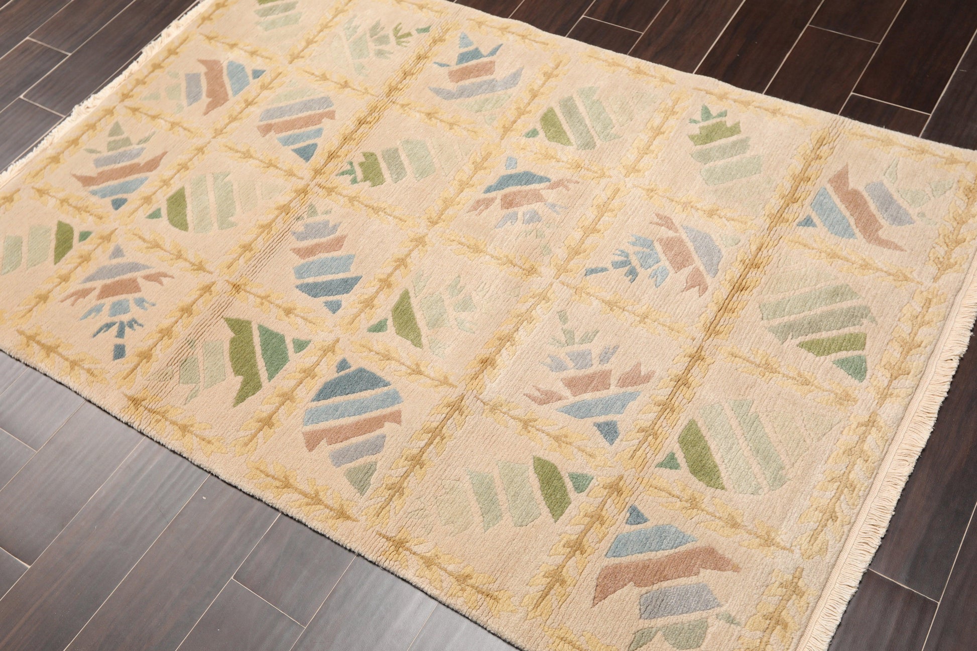 3'1" x 5'9" Hand Knotted 100% Wool Tibetan Oriental Area Rug Modern Beige-2