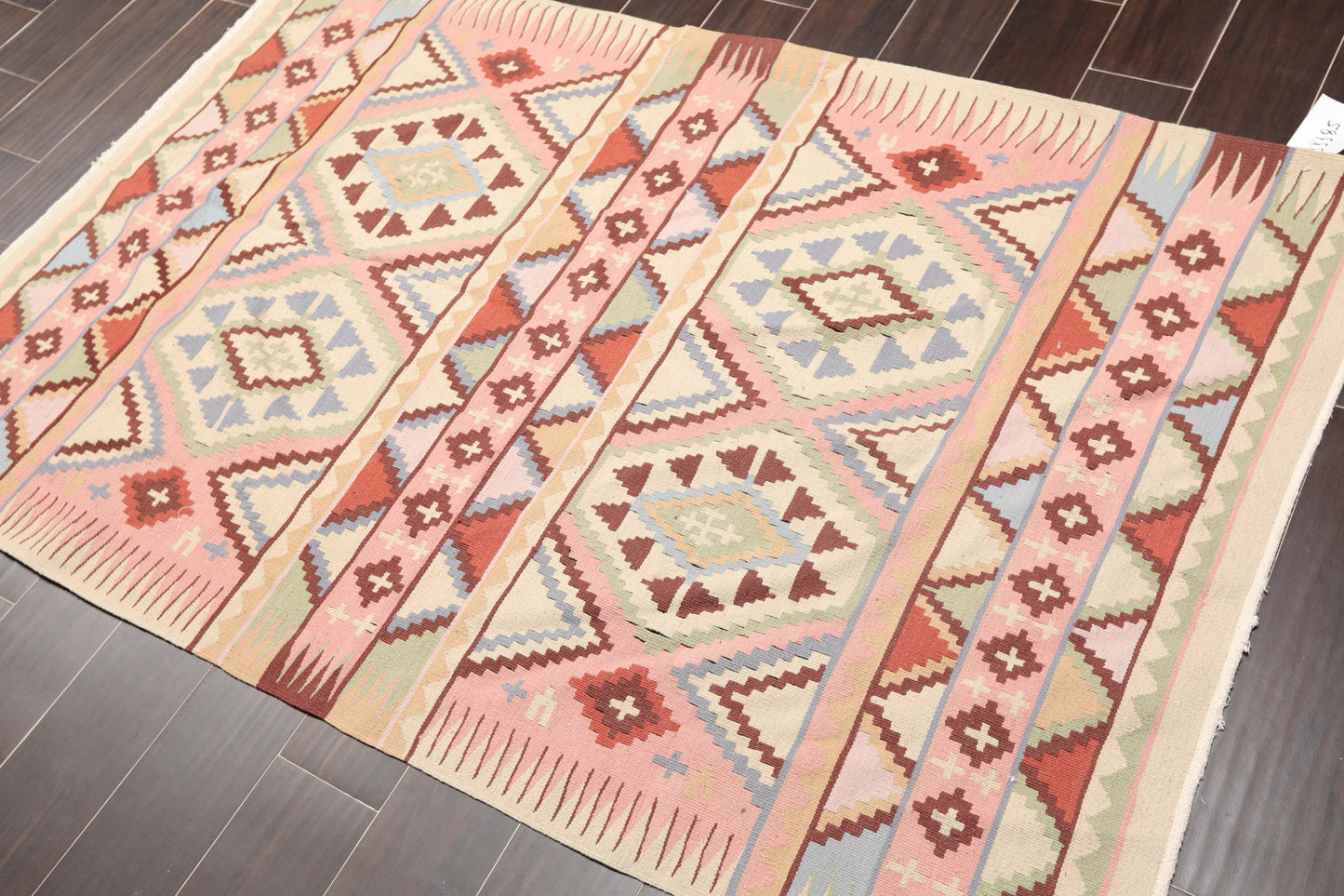3'9" x 5'9" Hand Woven Wool Southwestern Turkish Kilim Oriental Area Rug Beige-1