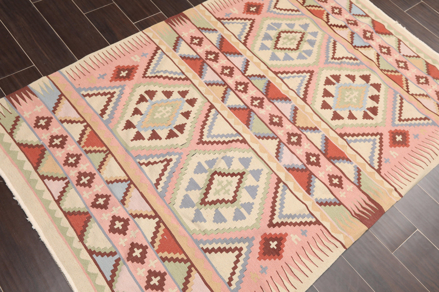 3'9" x 5'9" Hand Woven Wool Southwestern Turkish Kilim Oriental Area Rug Beige-2
