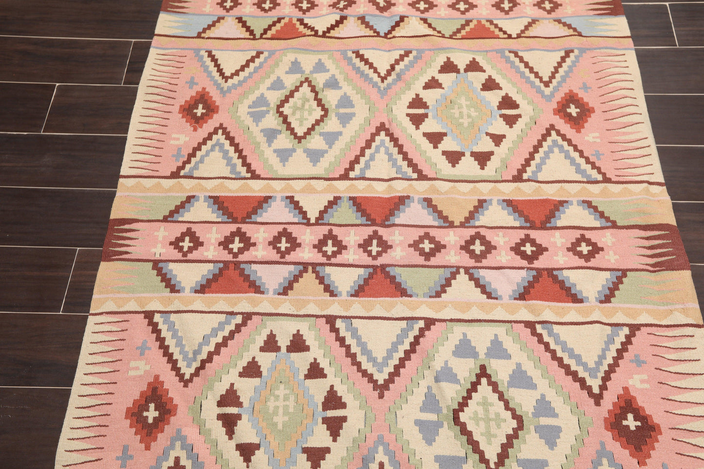 3'9" x 5'9" Hand Woven Wool Southwestern Turkish Kilim Oriental Area Rug Beige-3