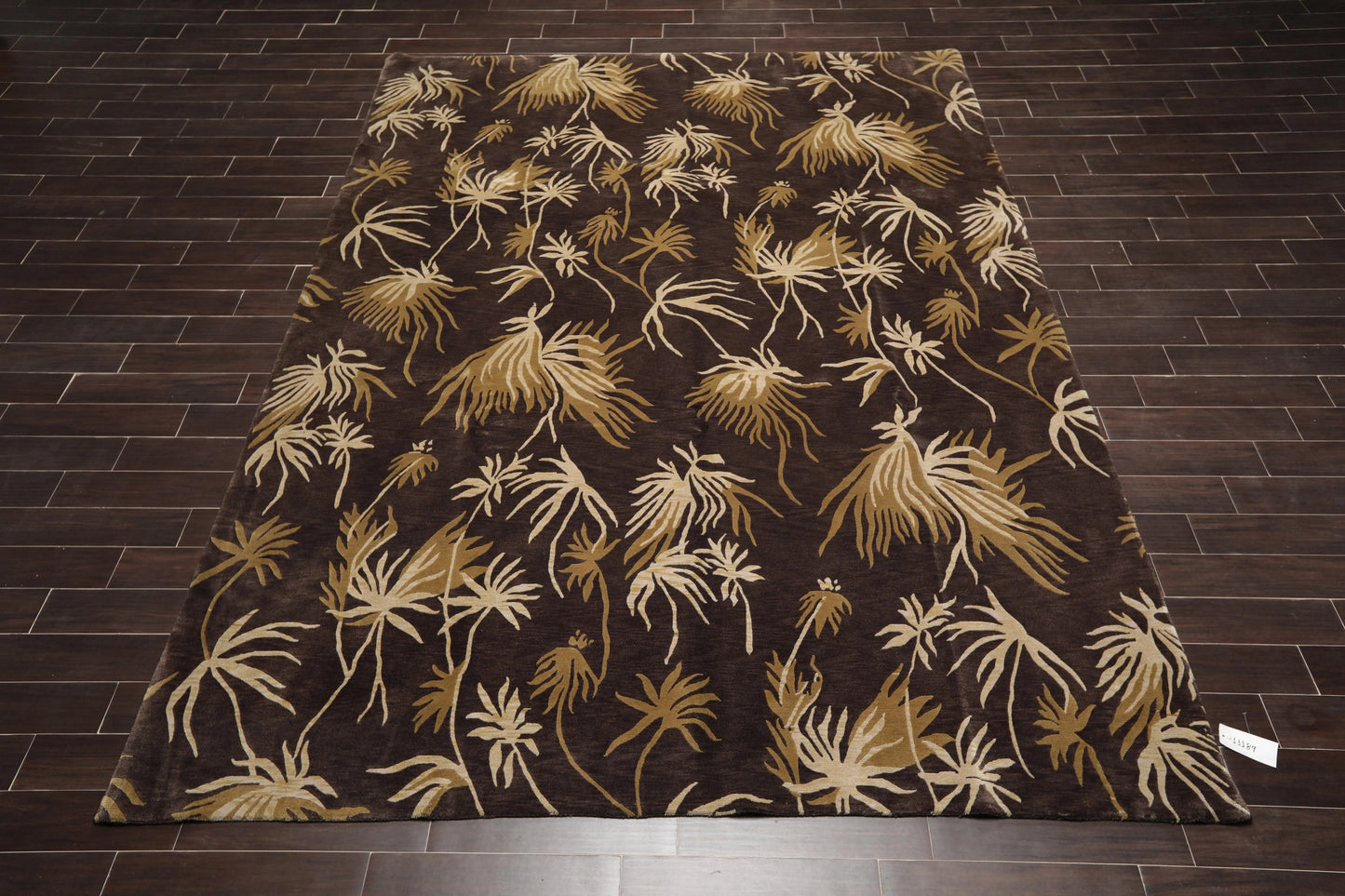 9' x 12'Tibetan Hand Knotted Botanical Designer Wool Modern Area Rug Coffee-1