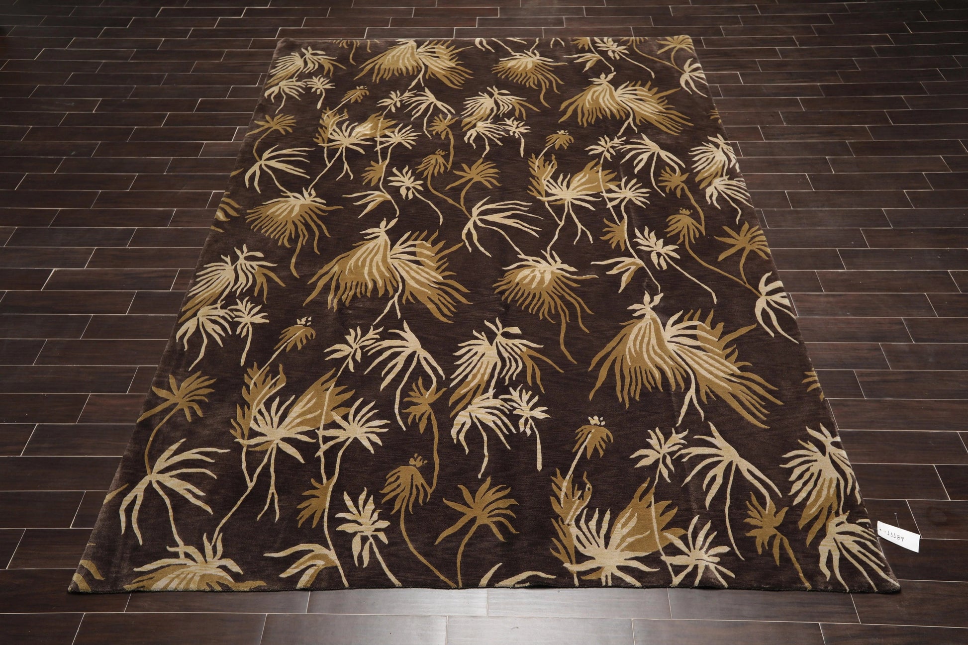 9' x 12'Tibetan Hand Knotted Botanical Designer Wool Modern Area Rug Coffee-1