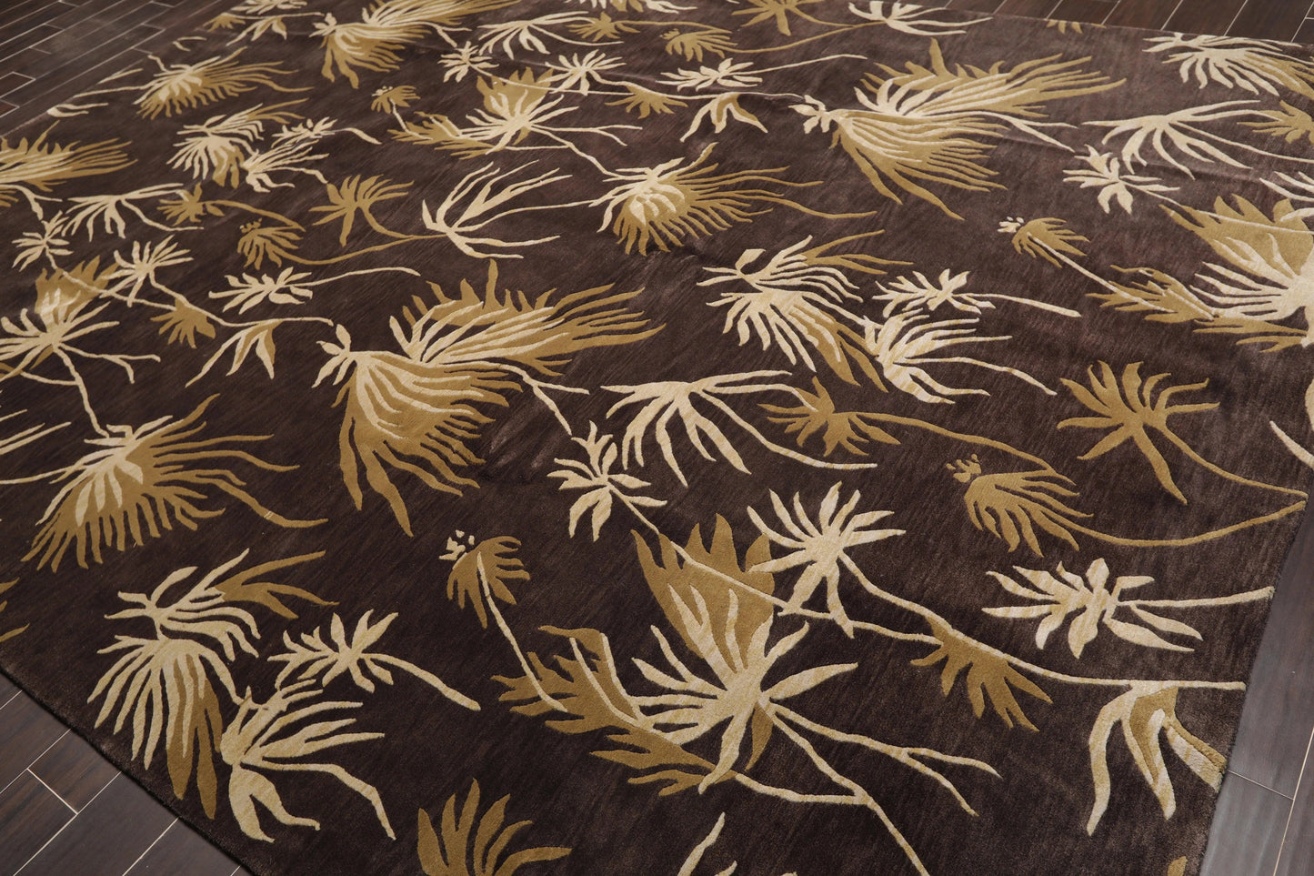 9' x 12'Tibetan Hand Knotted Botanical Designer Wool Modern Area Rug Coffee-2