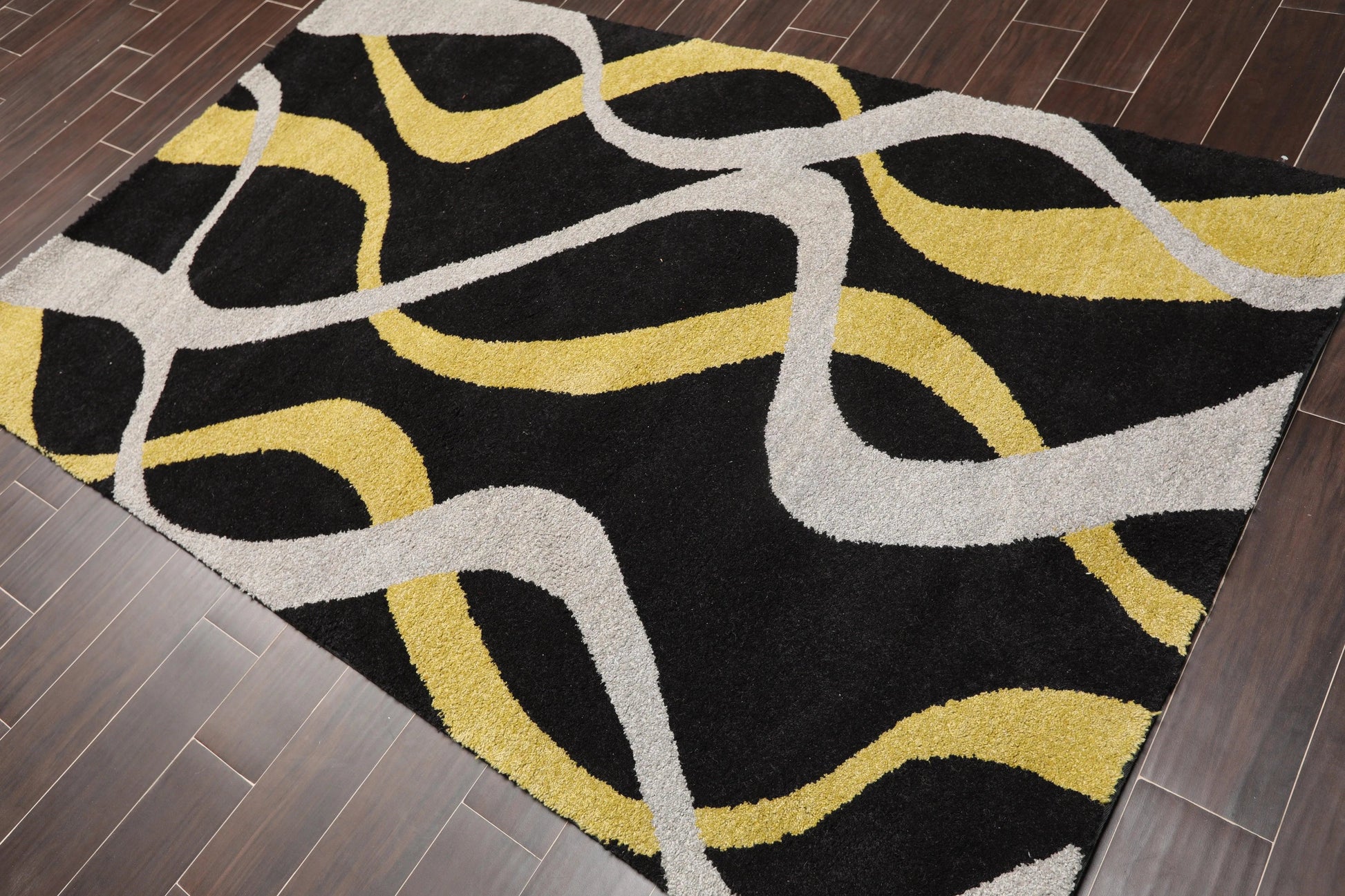 5x8 Black, Gold Machine Made 100% Wool Modern & Contemporary Oriental Area Rug-0
