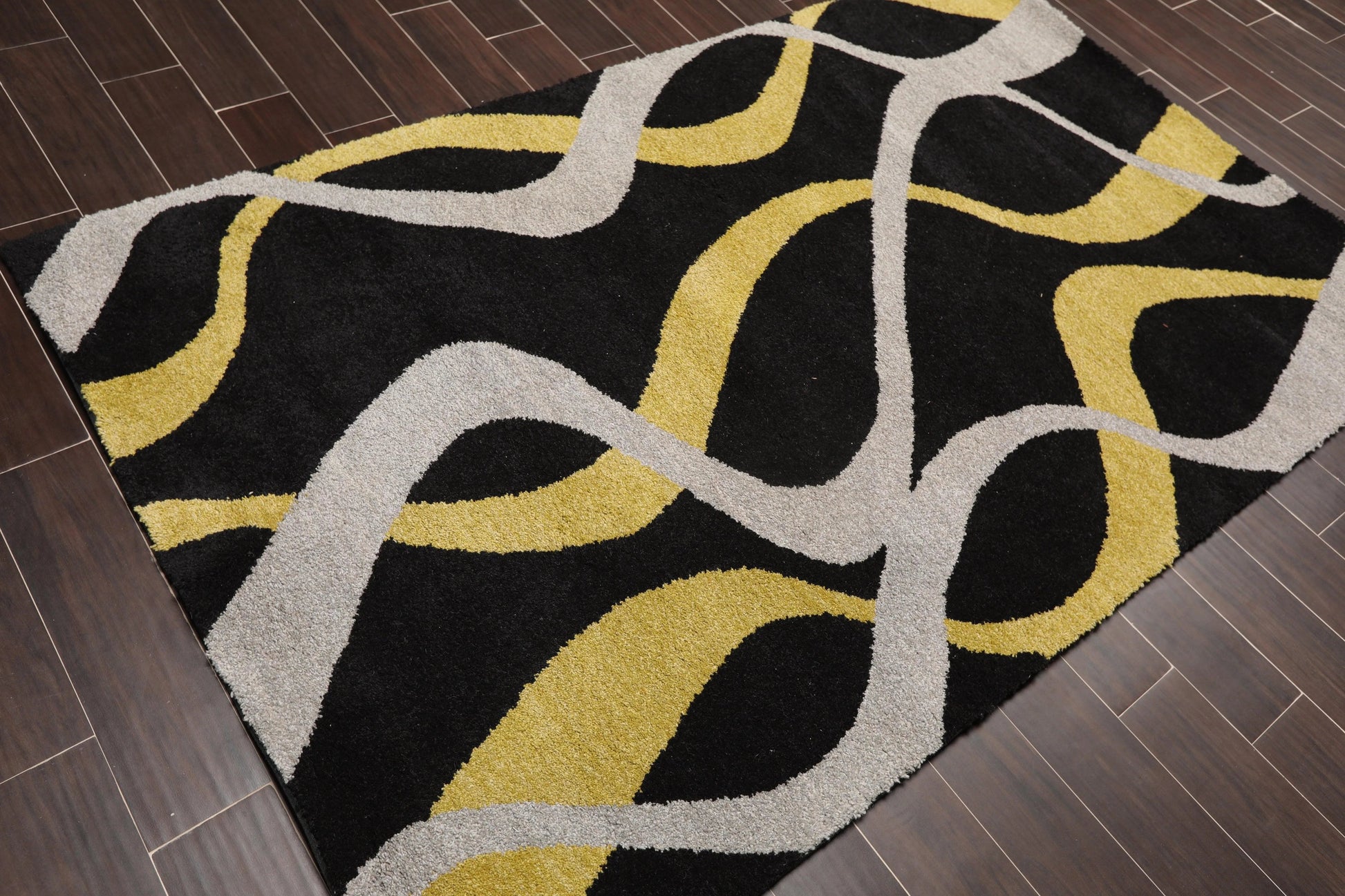 5x8 Black, Gold Machine Made 100% Wool Modern & Contemporary Oriental Area Rug-1