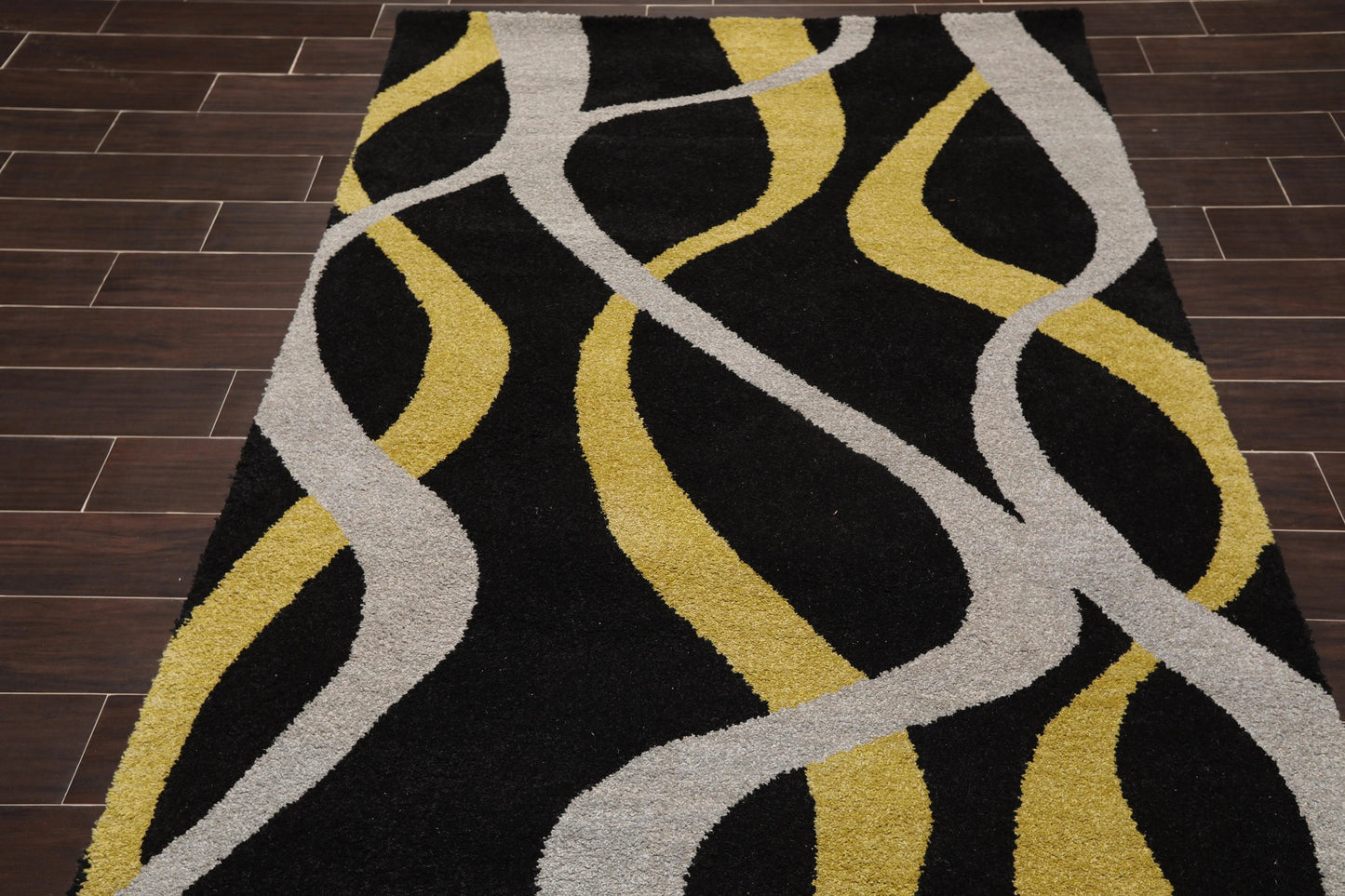 5x8 Black, Gold Machine Made 100% Wool Modern & Contemporary Oriental Area Rug-2