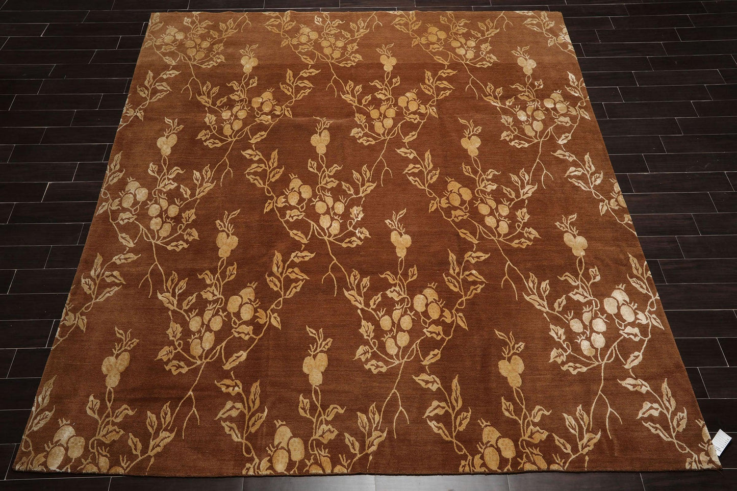 10’6" x 10’6" Lapchi Hand Knotted Wool & Silk Square Tibetan Oriental Area Rug Brown-1