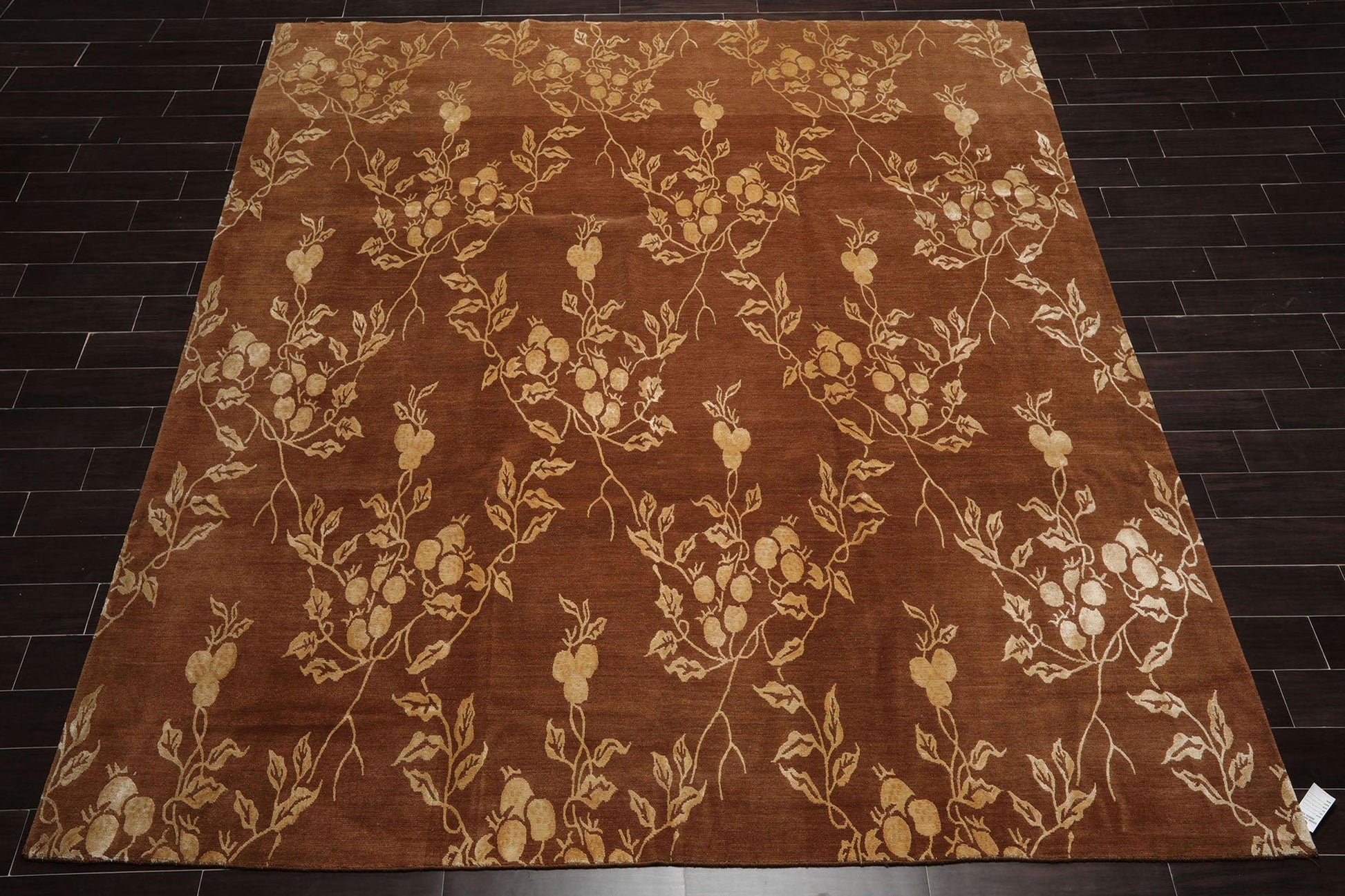 10’6" x 10’6" Lapchi Hand Knotted Wool & Silk Square Tibetan Oriental Area Rug Brown-1