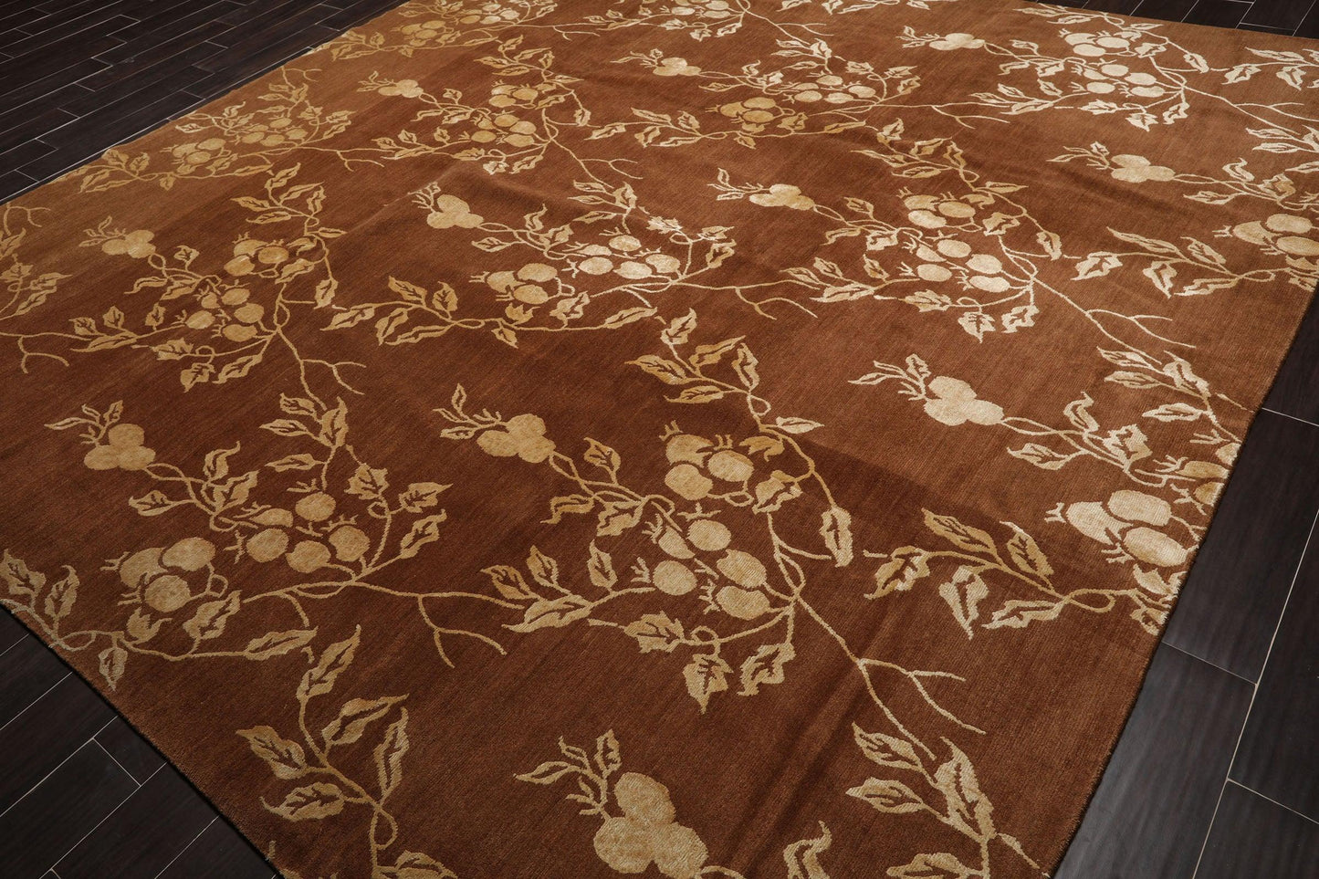 10’6" x 10’6" Lapchi Hand Knotted Wool & Silk Square Tibetan Oriental Area Rug Brown-3