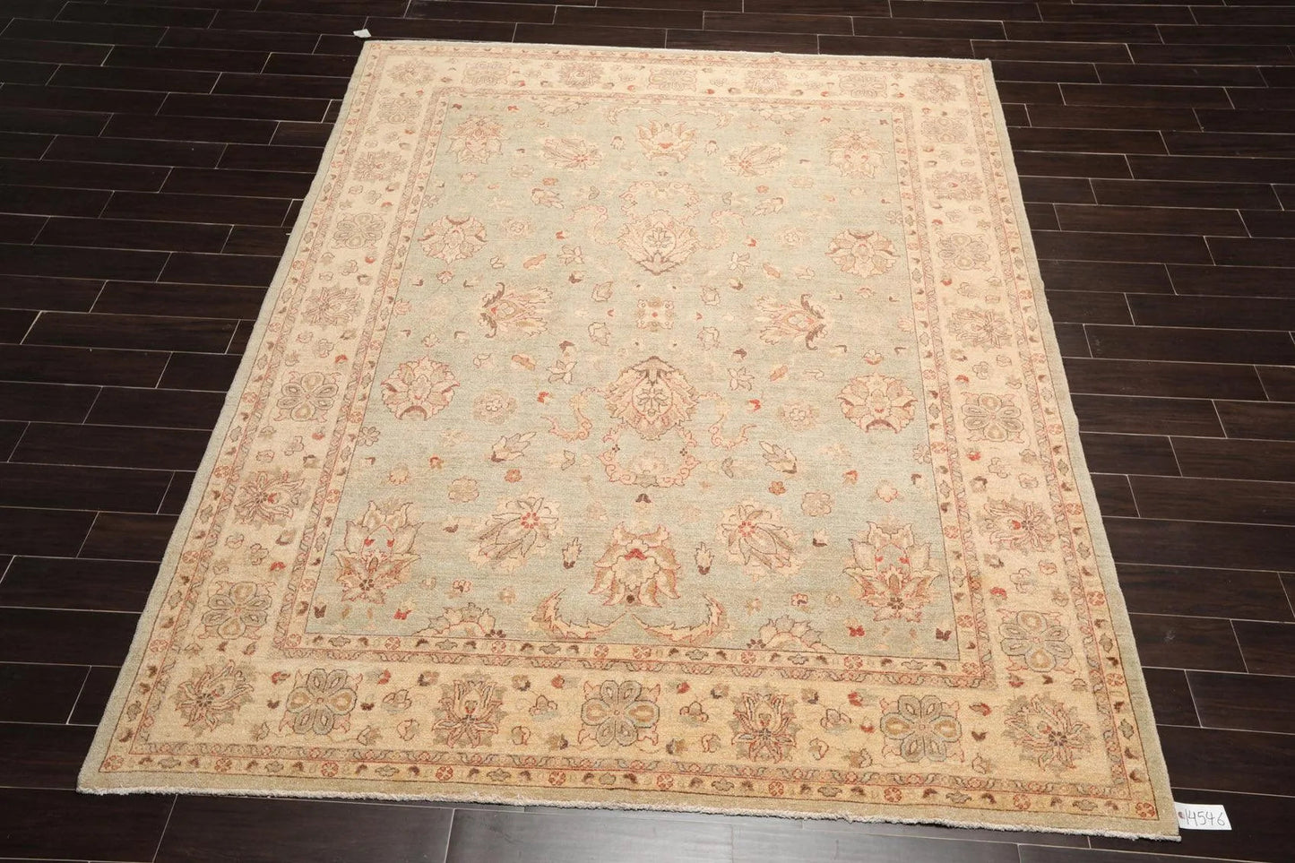 7'9'' x 10' Hand Knotted 100% Wool Peshawar Traditional Area Rug Aqua Beige-1