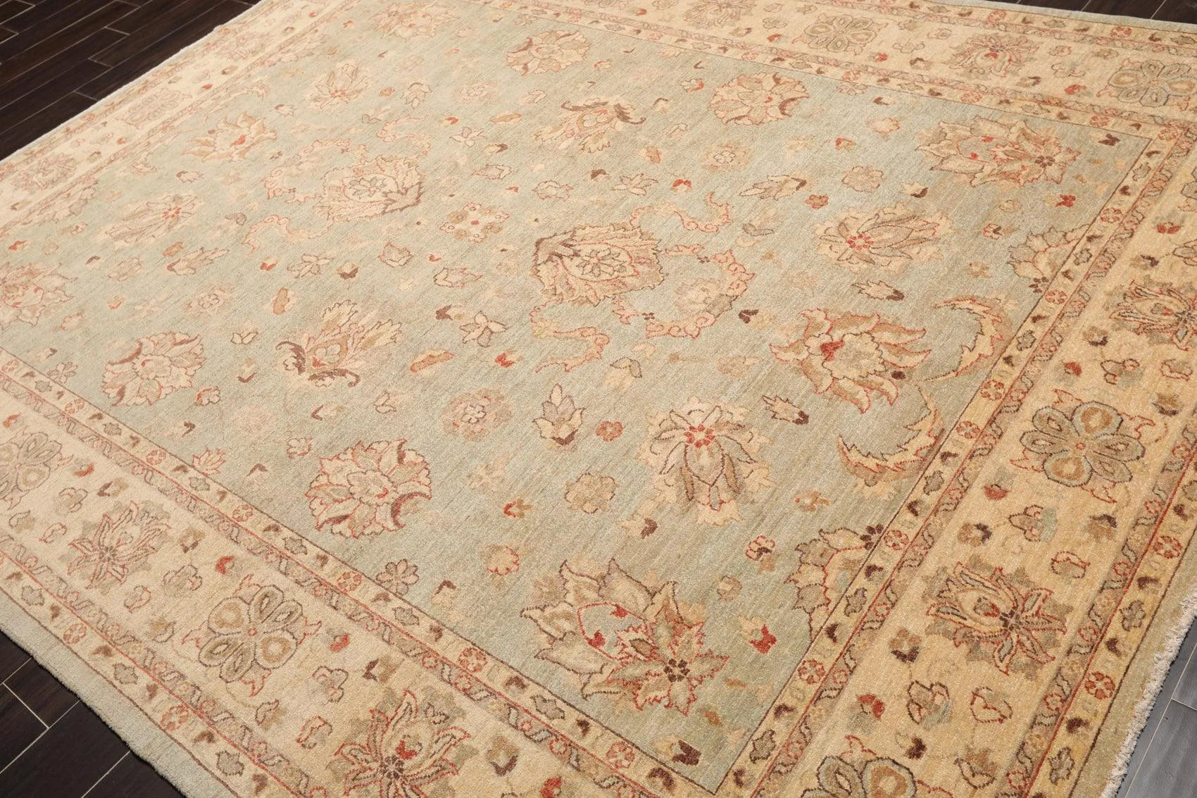 7'9'' x 10' Hand Knotted 100% Wool Peshawar Traditional Area Rug Aqua Beige-2