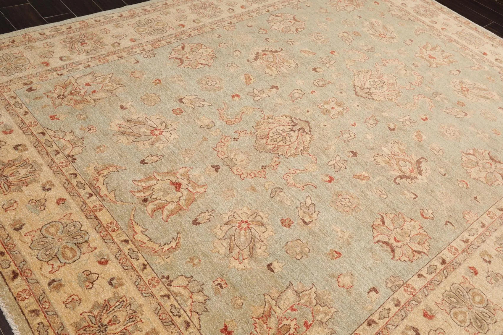 7'9'' x 10' Hand Knotted 100% Wool Peshawar Traditional Area Rug Aqua Beige-3