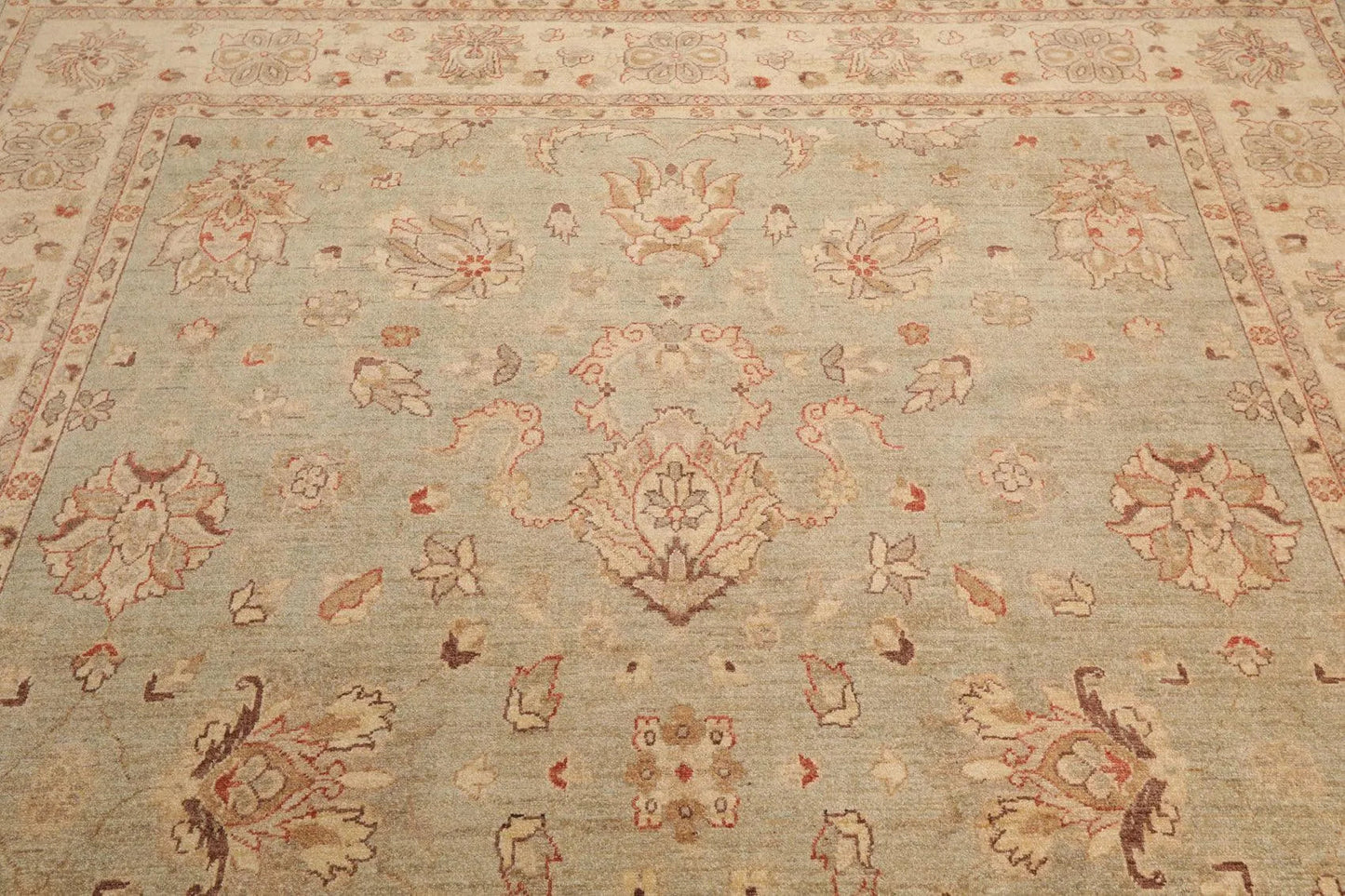 7'9'' x 10' Hand Knotted 100% Wool Peshawar Traditional Area Rug Aqua Beige-4