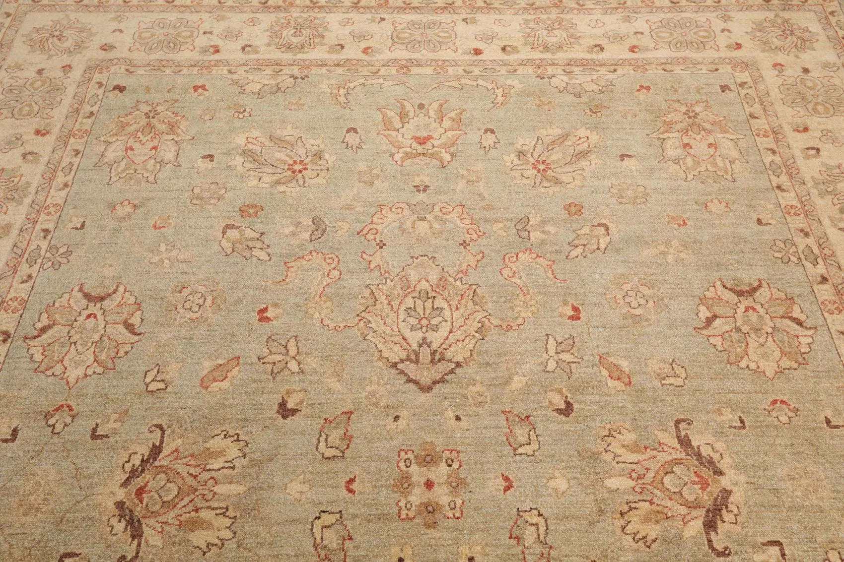 7'9'' x 10' Hand Knotted 100% Wool Peshawar Traditional Area Rug Aqua Beige-4