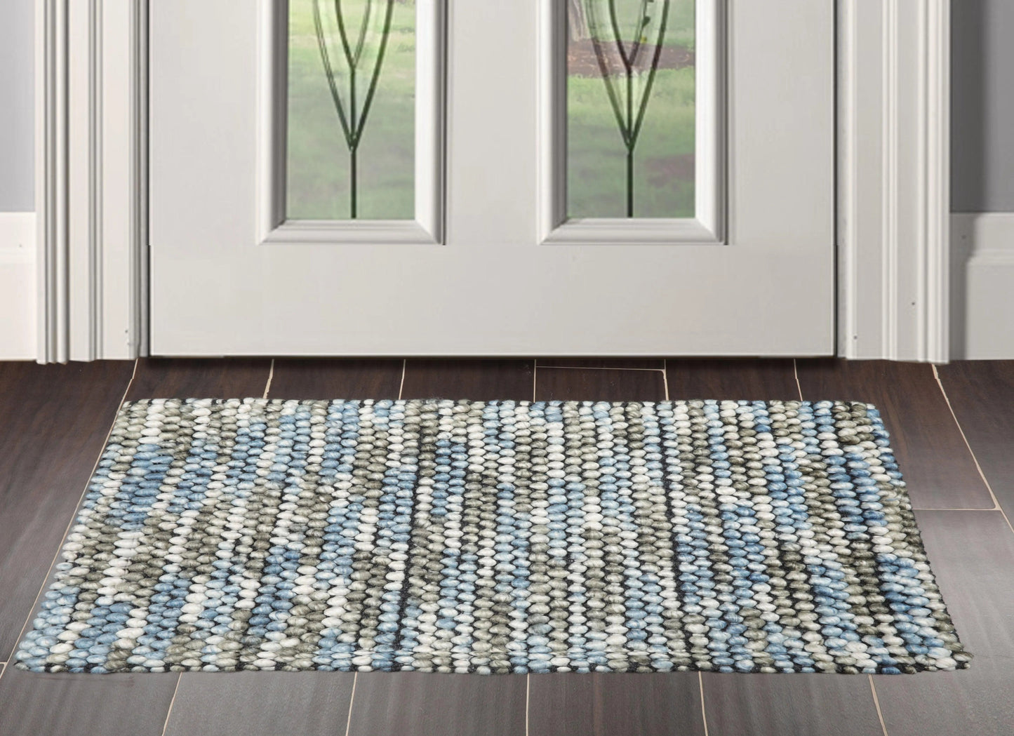 Multi Size Gray, Ivory Handmade Polyester Braided Mat Oriental Area Rug-0