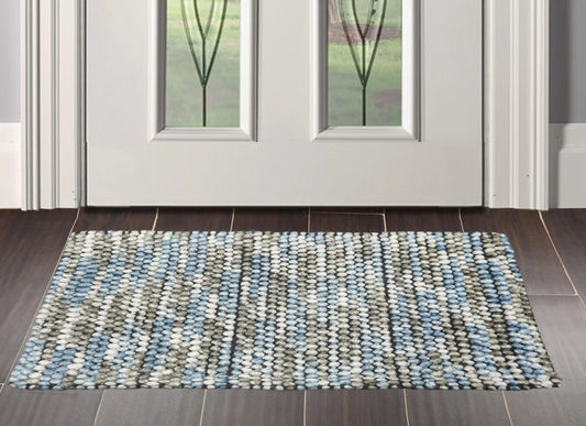 Multi Size Gray, Ivory Handmade Polyester Braided Mat Oriental Area Rug-0