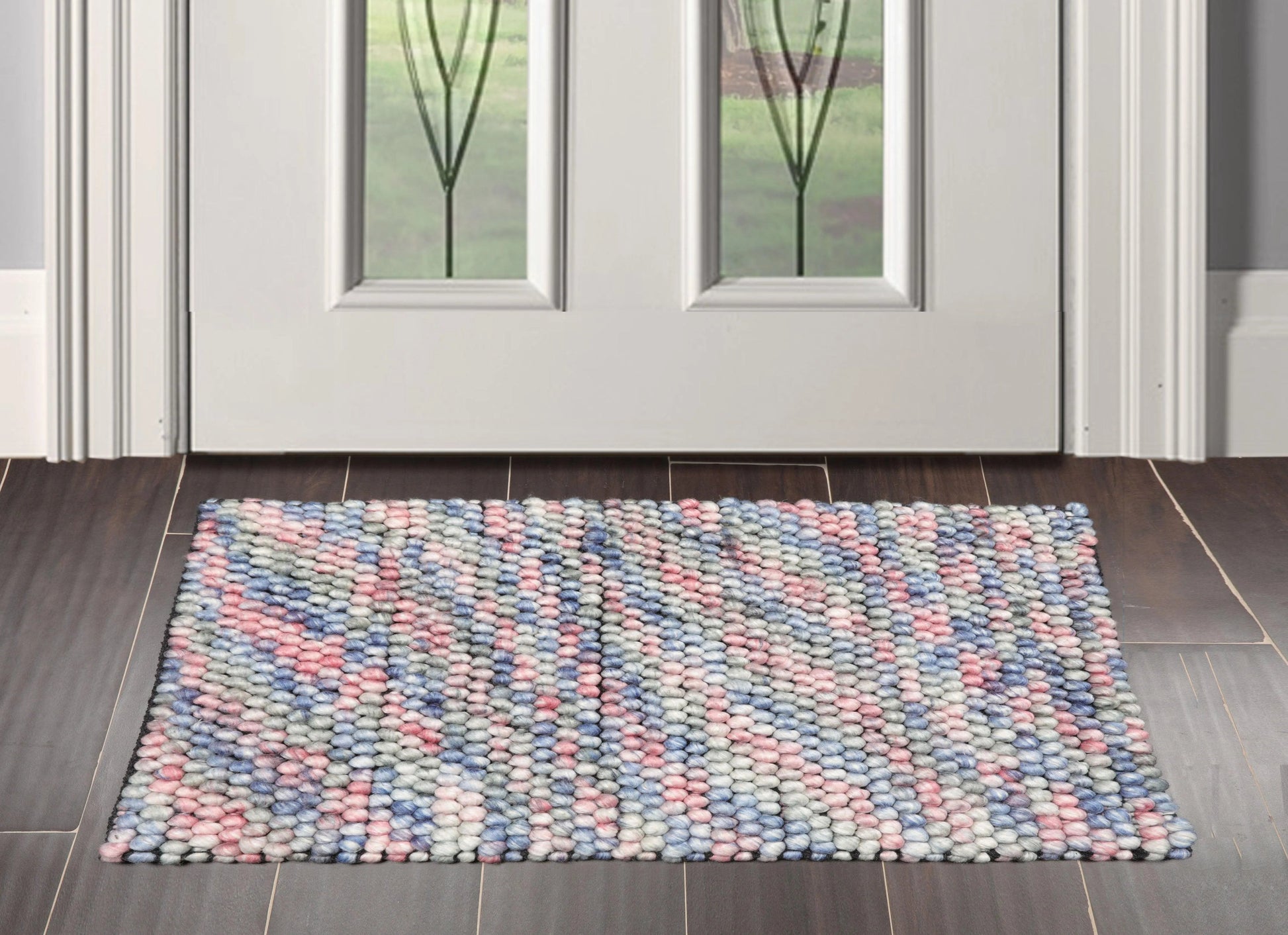 Multi Size Pink, Purple Handmade Polyester Braided Mat Oriental Area Rug-0