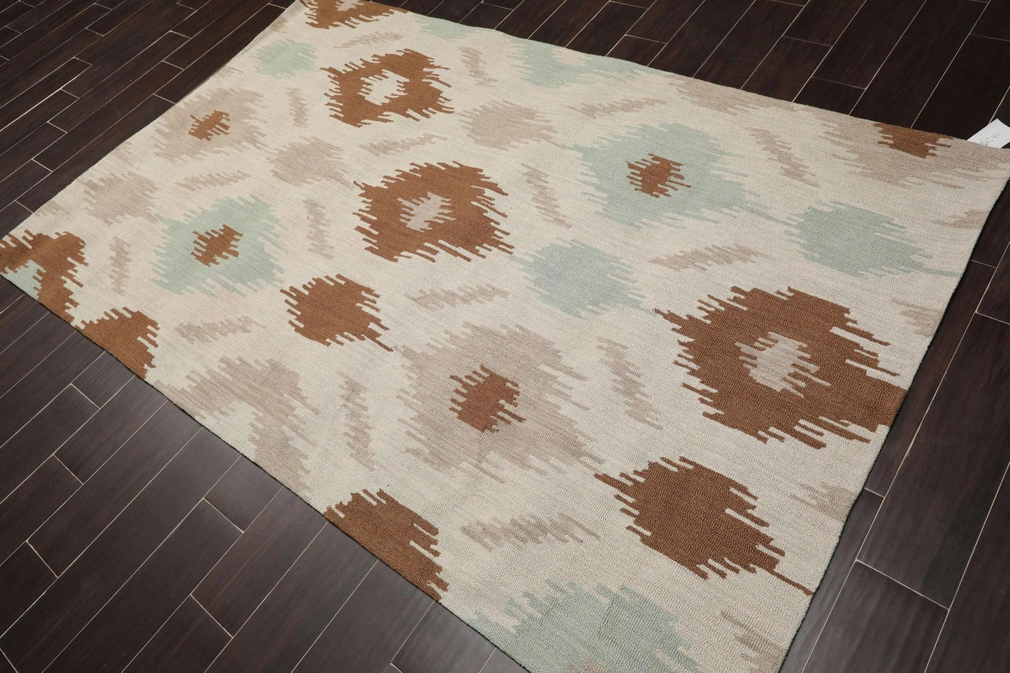 5' x 8' Handmade Ikat Print 100% Wool Oriental Area Rug Contemporary Beige-1