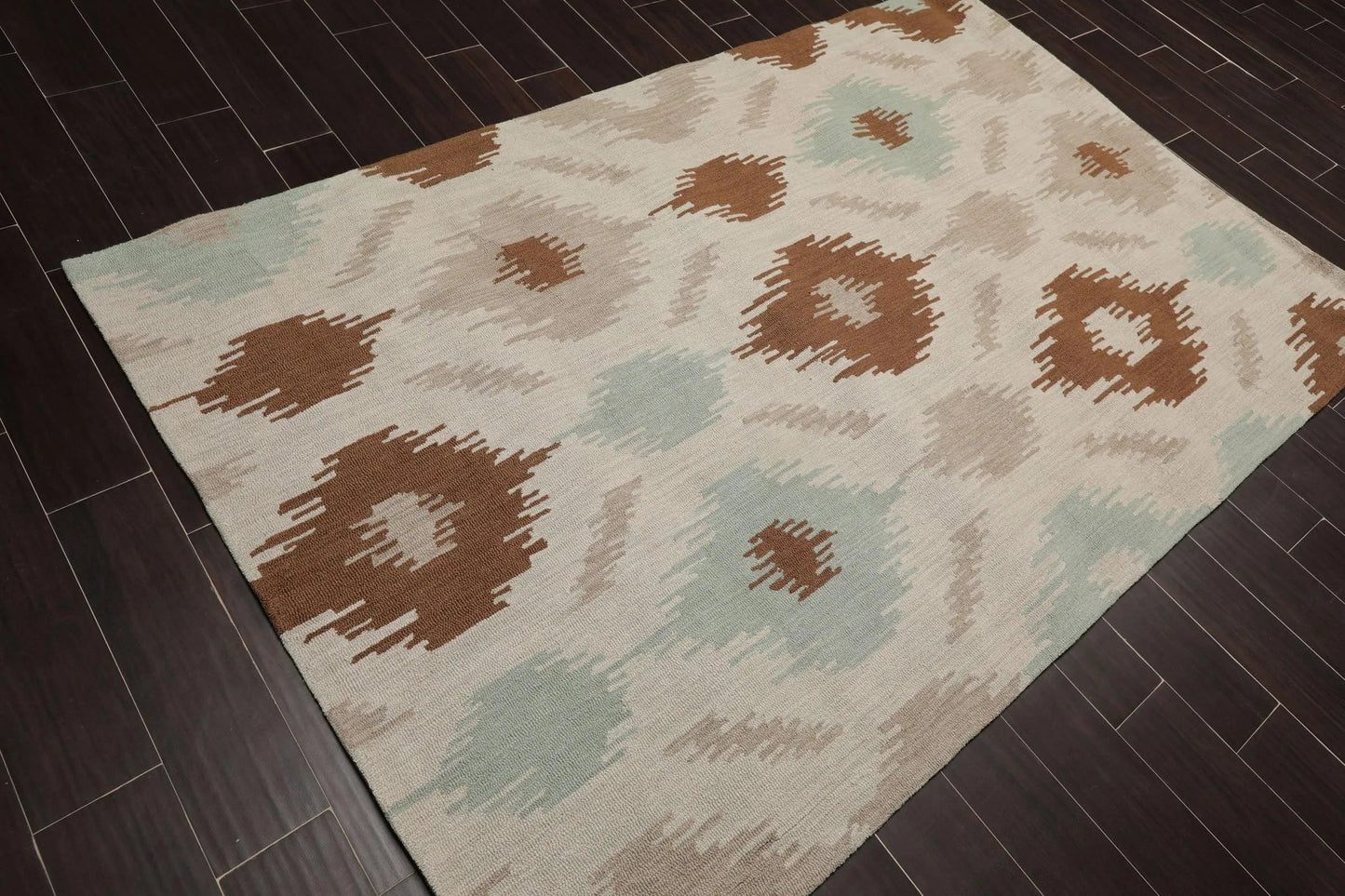 5' x 8' Handmade Ikat Print 100% Wool Oriental Area Rug Contemporary Beige-2