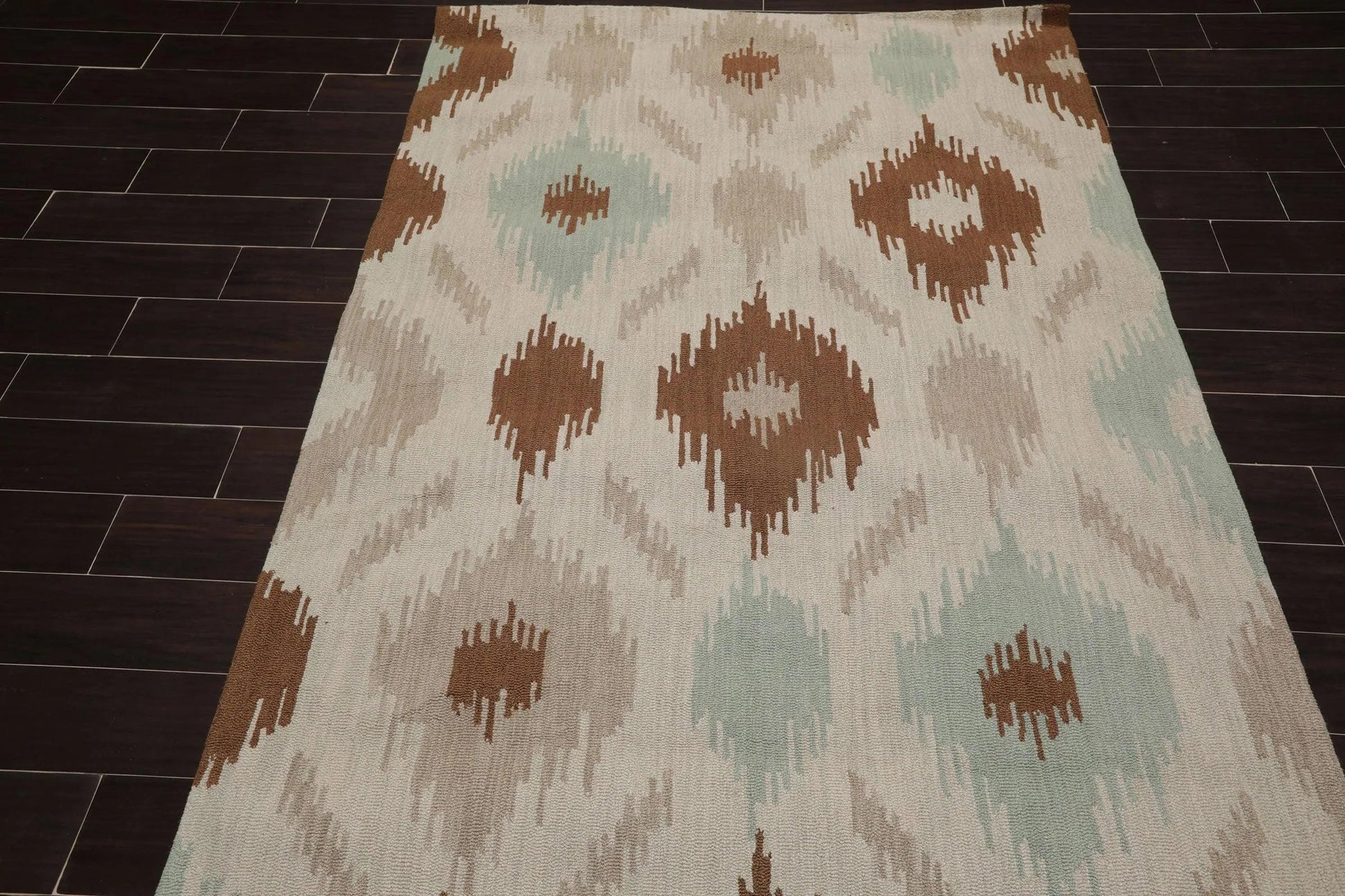 5' x 8' Handmade Ikat Print 100% Wool Oriental Area Rug Contemporary Beige-3