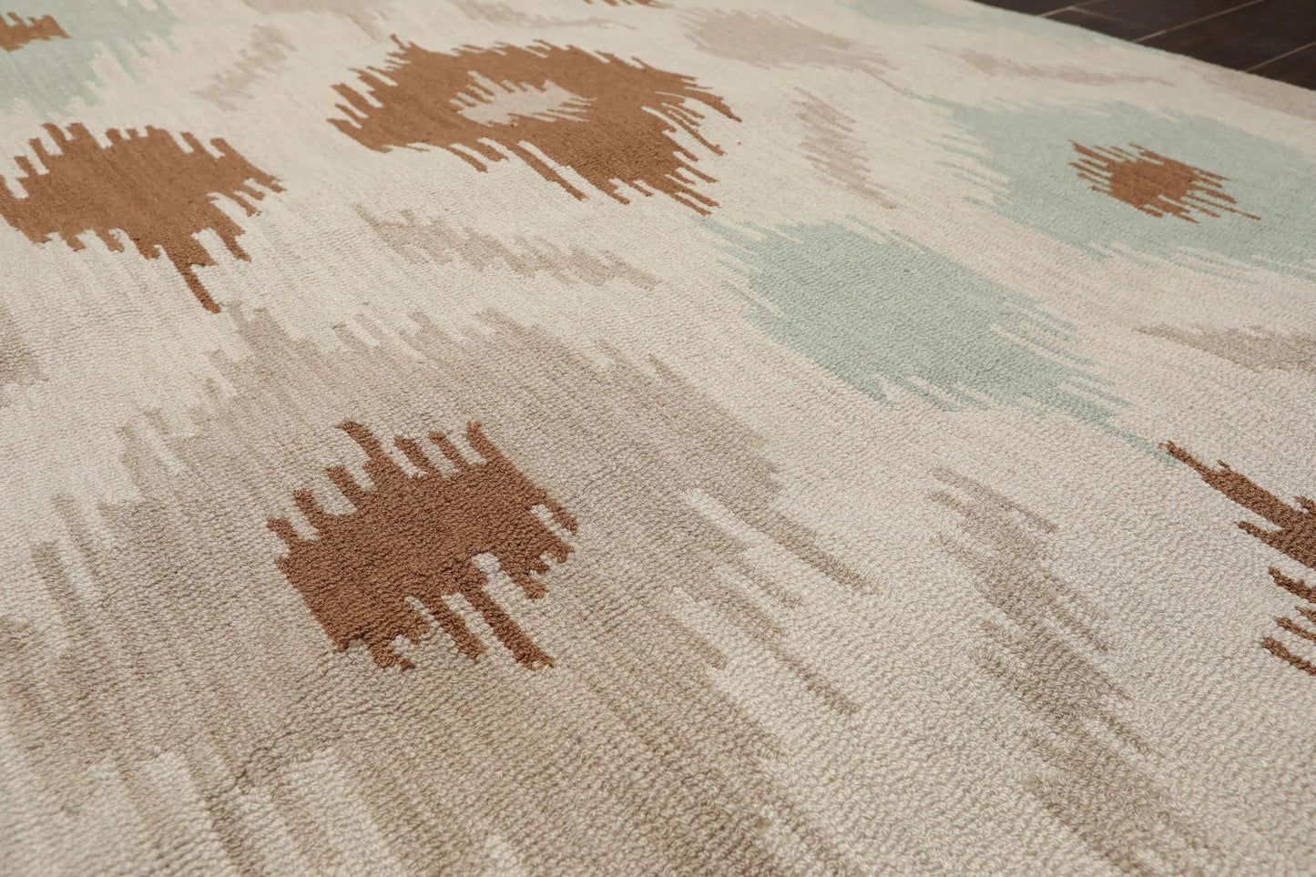 5' x 8' Handmade Ikat Print 100% Wool Oriental Area Rug Contemporary Beige-0