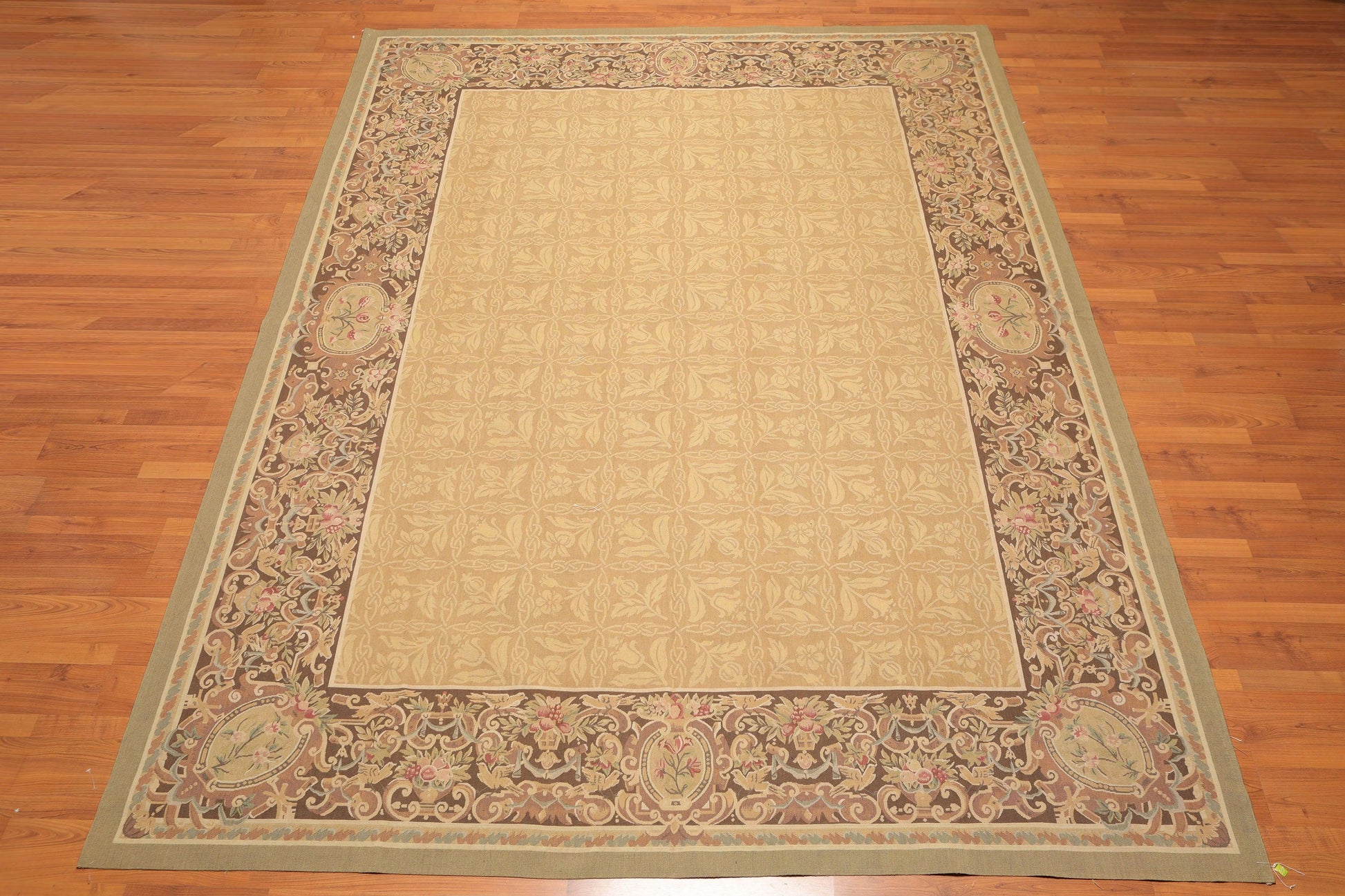 8’1"x11’6" Hand Woven 100% wool French Aubusson Needlepoint Area Rug Gold-1