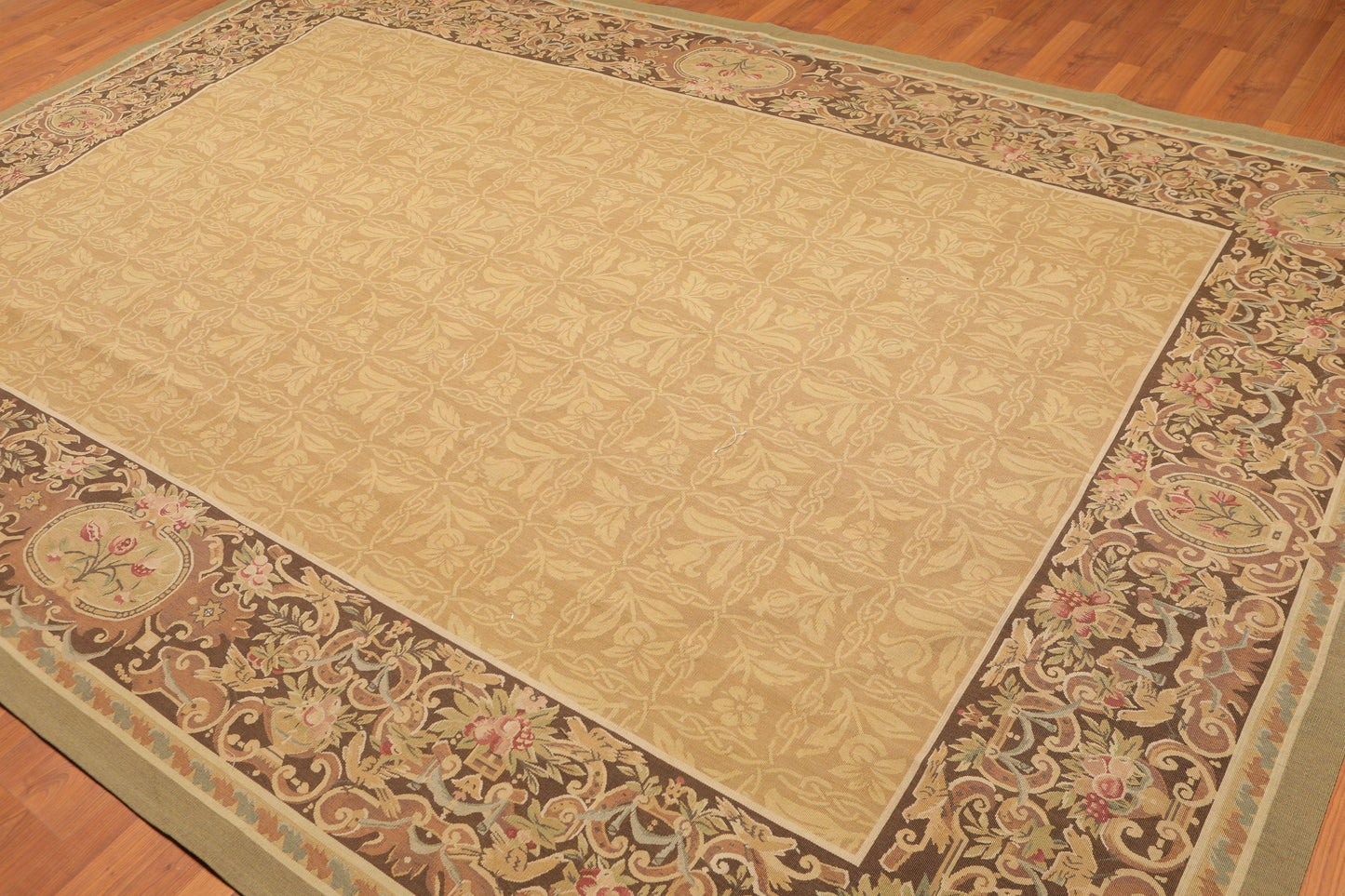 8’1"x11’6" Hand Woven 100% wool French Aubusson Needlepoint Area Rug Gold-2