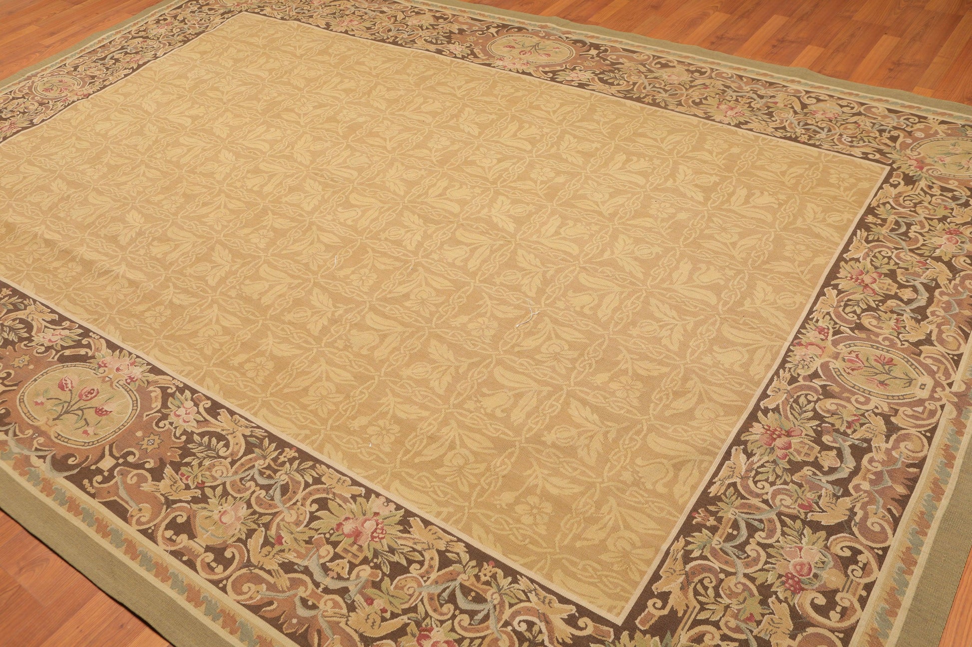 8’1"x11’6" Hand Woven 100% wool French Aubusson Needlepoint Area Rug Gold-2