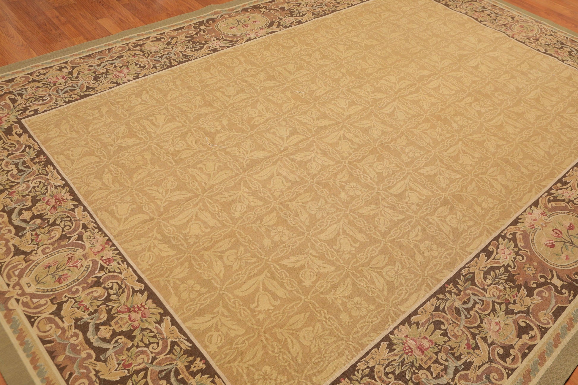 8’1"x11’6" Hand Woven 100% wool French Aubusson Needlepoint Area Rug Gold-3