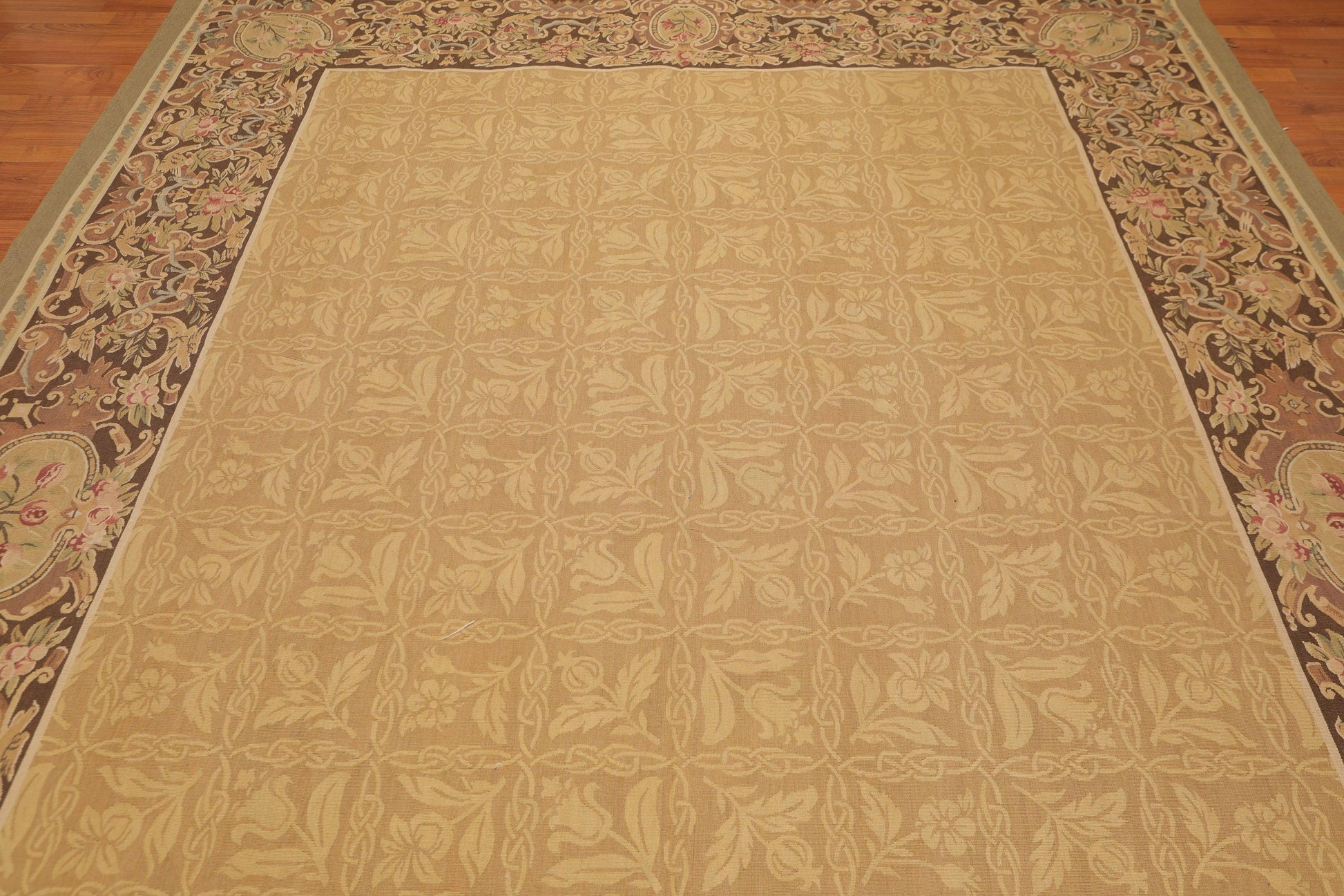 8’1"x11’6" Hand Woven 100% wool French Aubusson Needlepoint Area Rug Gold-4