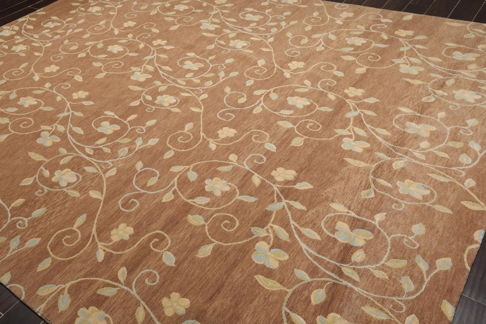 9' x 12' Hand Knotted Tibetan 100% Wool Transitional Muted Area Rug Brown-2