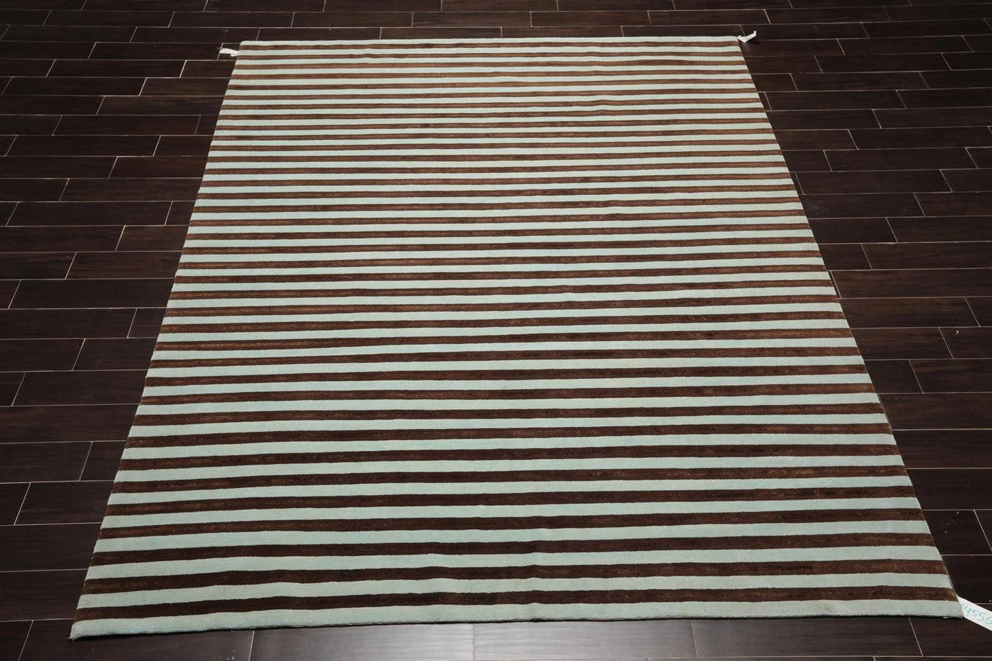 8' x 10' Hand Knotted Tibetan Wool & Silk Stripes Area Rug Brown Seafoam-1