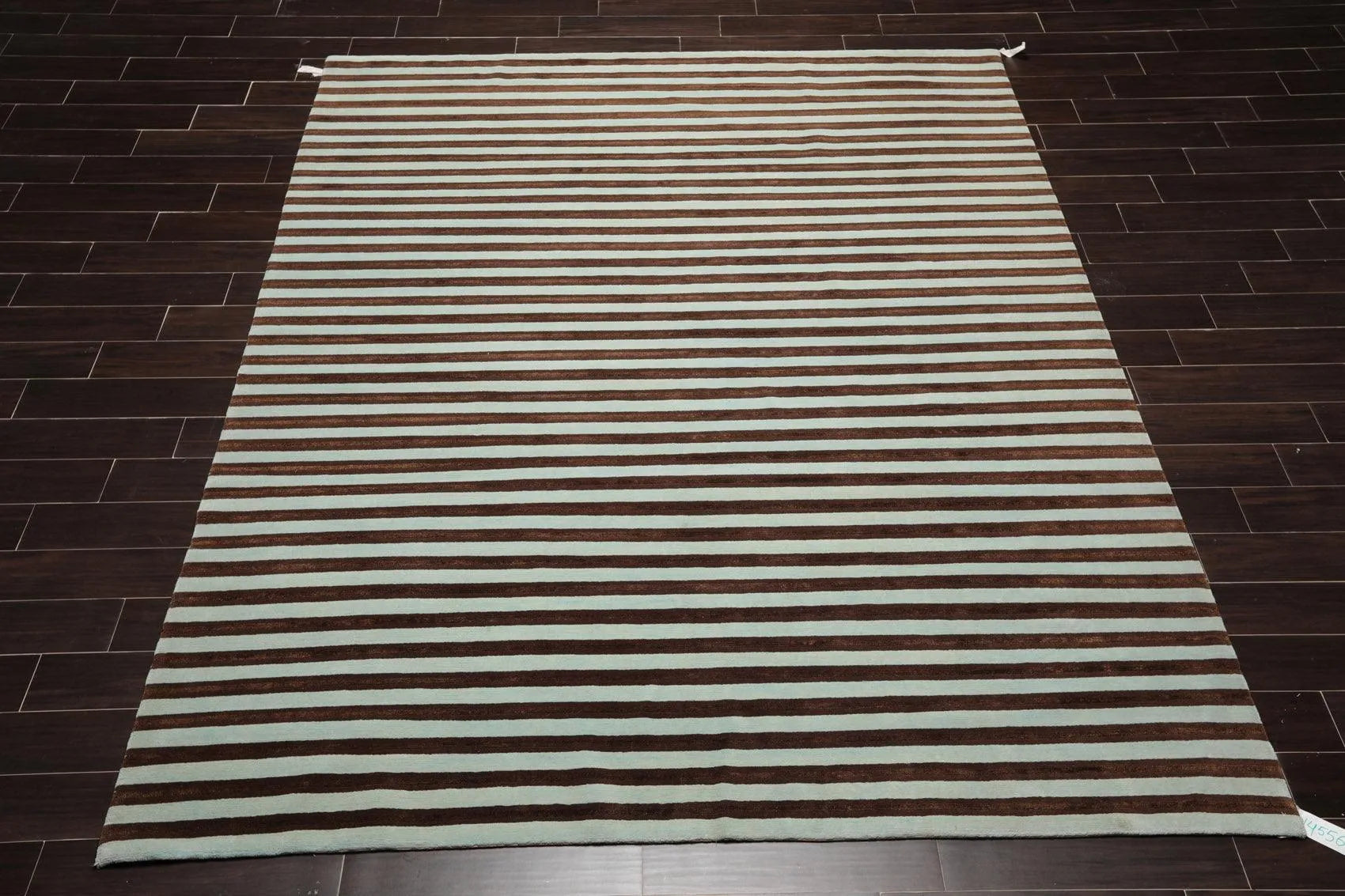 8' x 10' Hand Knotted Tibetan Wool & Silk Stripes Area Rug Brown Seafoam-1
