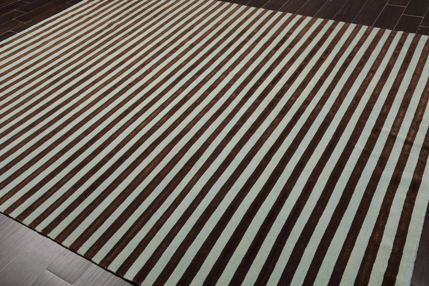 8' x 10' Hand Knotted Tibetan Wool & Silk Stripes Area Rug Brown Seafoam-3