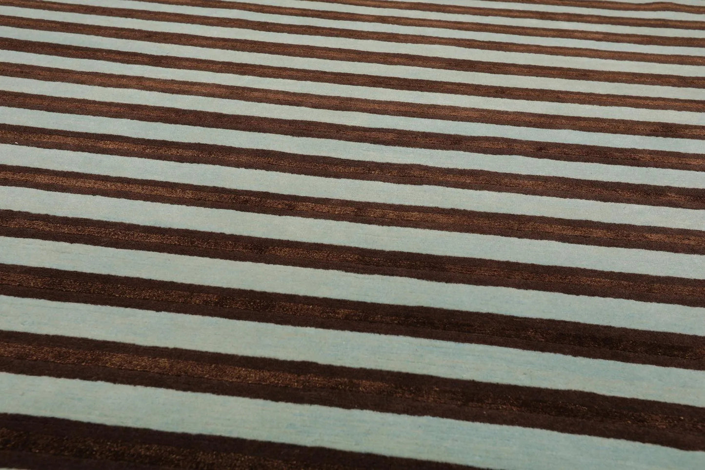 8' x 10' Hand Knotted Tibetan Wool & Silk Stripes Area Rug Brown Seafoam-4