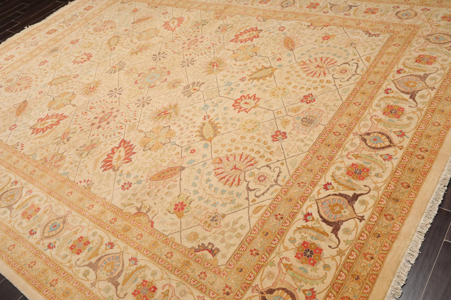 9'1"x 11'10" Hand Knotted Wool PakPersian 16/18 300 KPSI Oriental Area Rug Beige-2