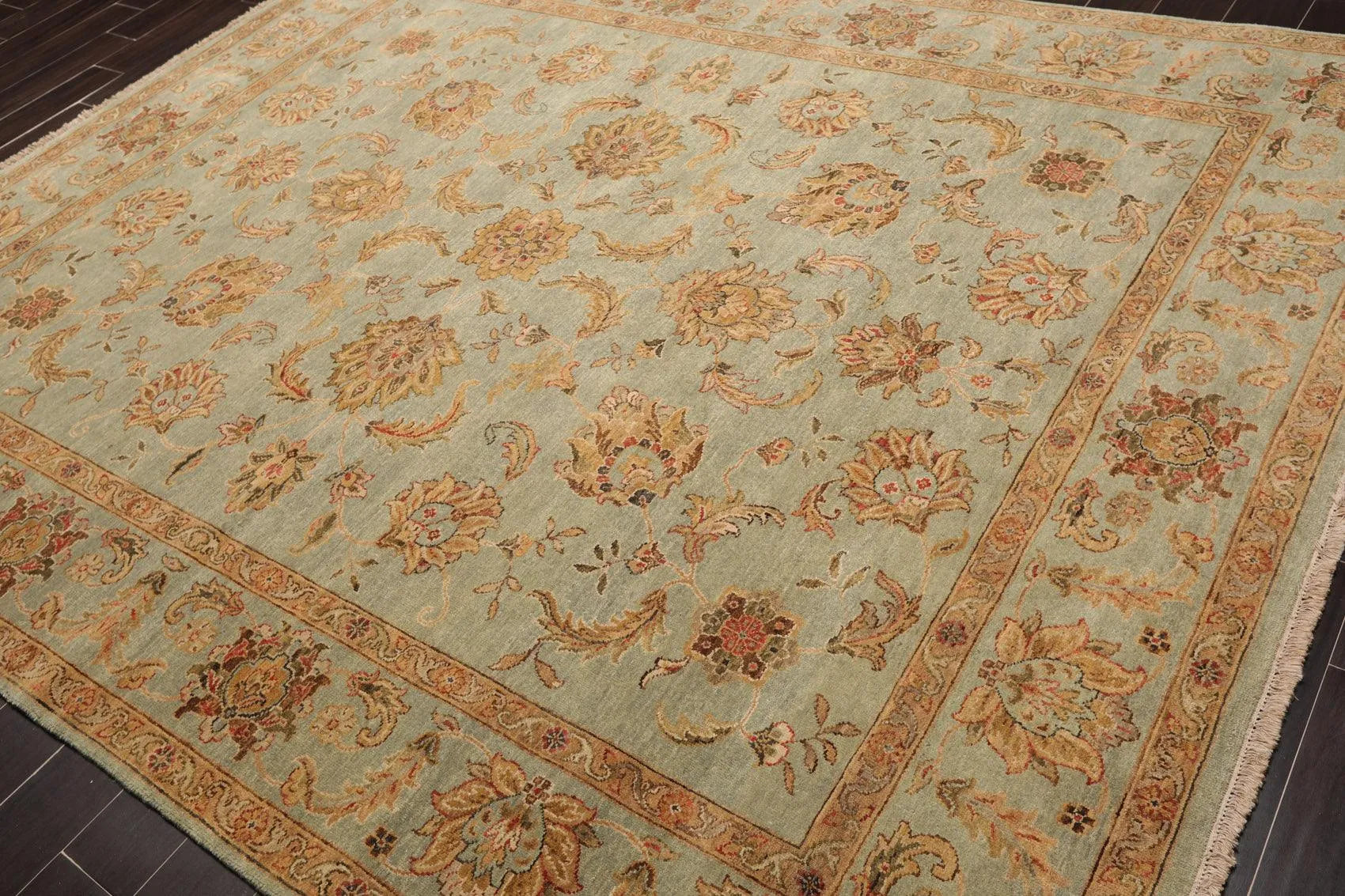 8' x 10' Hand Knotted 100% Wool Agra Oriental Area Rug Aqua-2
