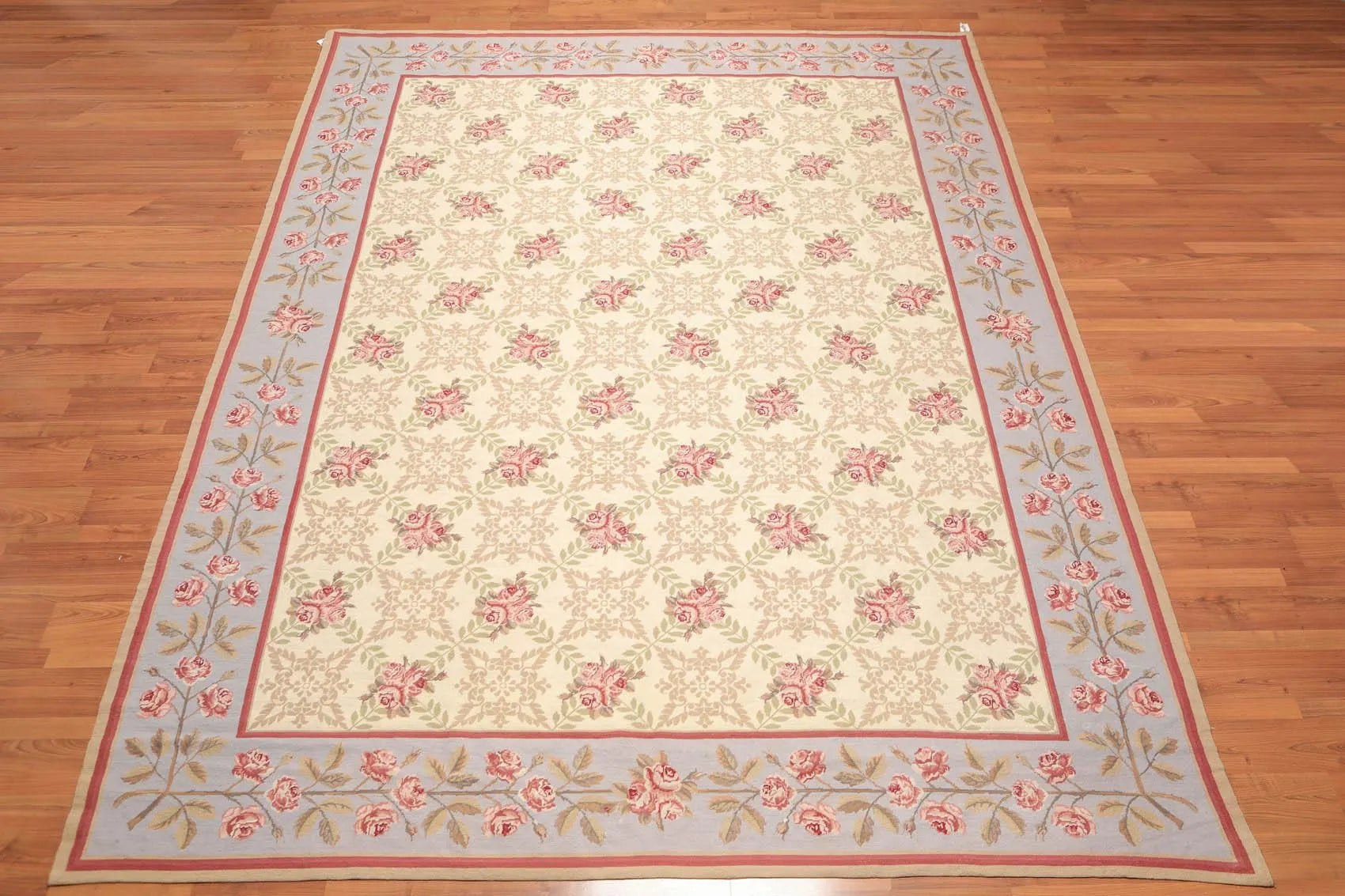 9' x 12' Hand Woven Floral Trellis Wool French Needlepoint Area Rug Gold-1