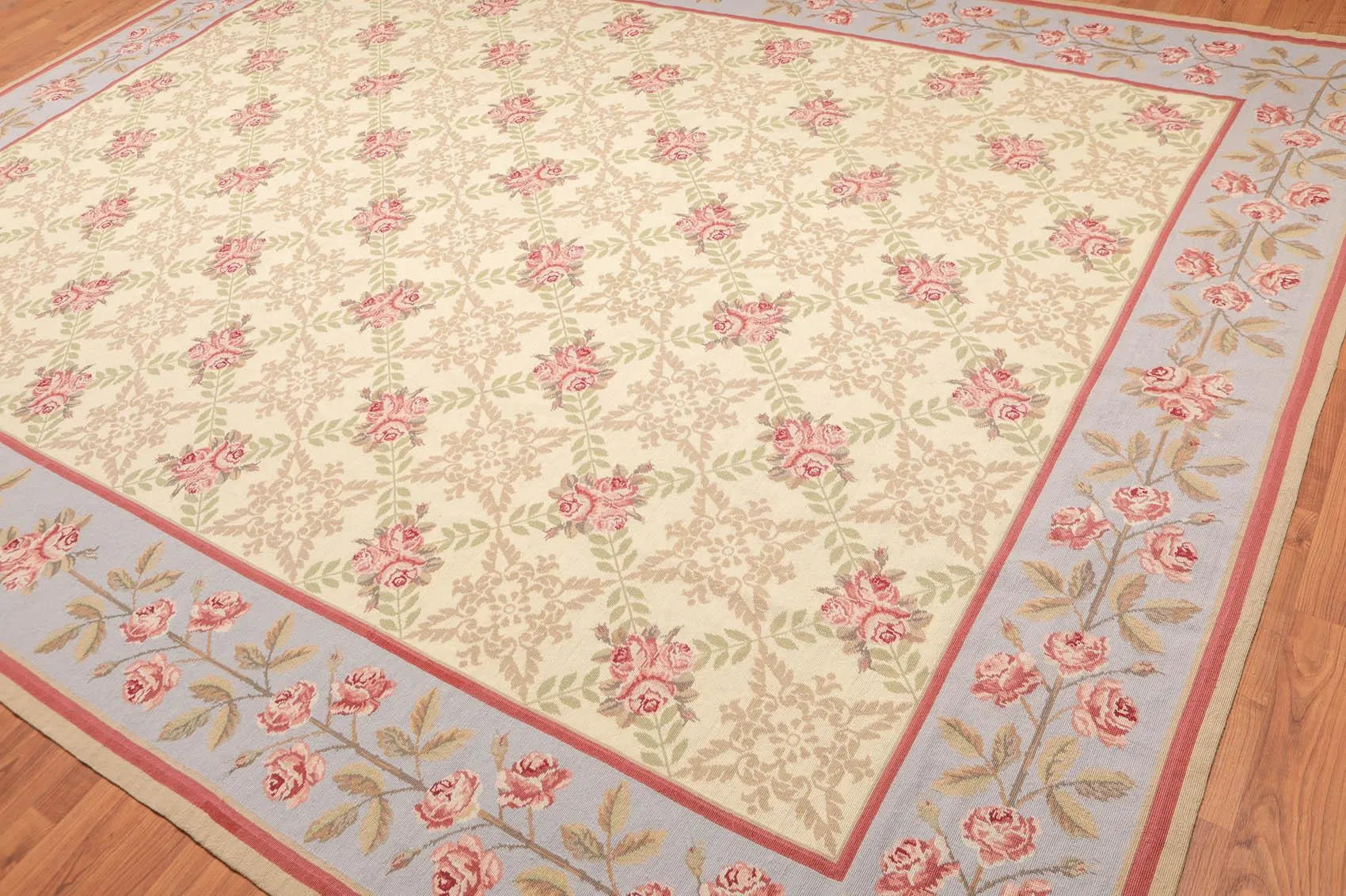 9' x 12' Hand Woven Floral Trellis Wool French Needlepoint Area Rug Gold-2