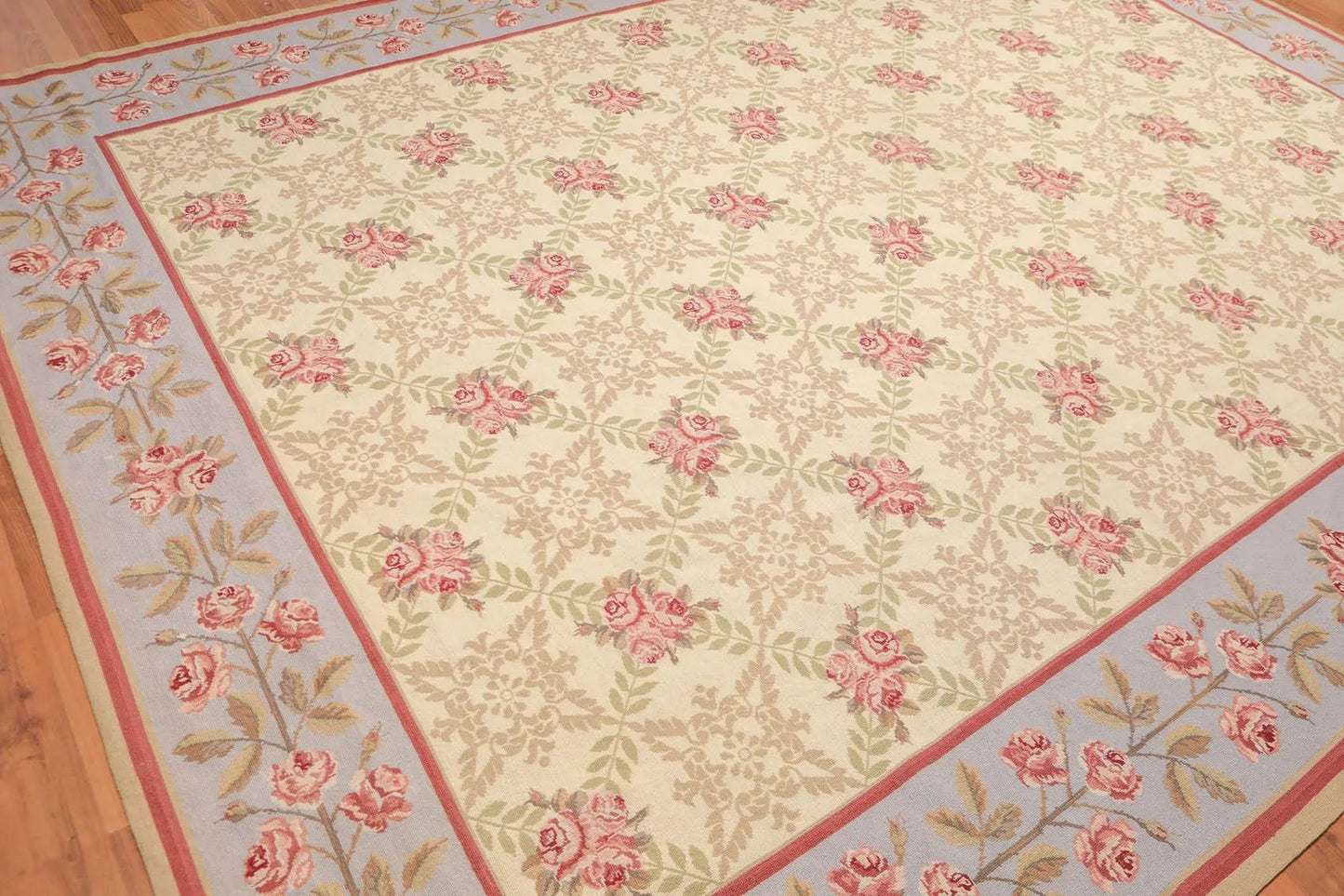 9' x 12' Hand Woven Floral Trellis Wool French Needlepoint Area Rug Gold-3