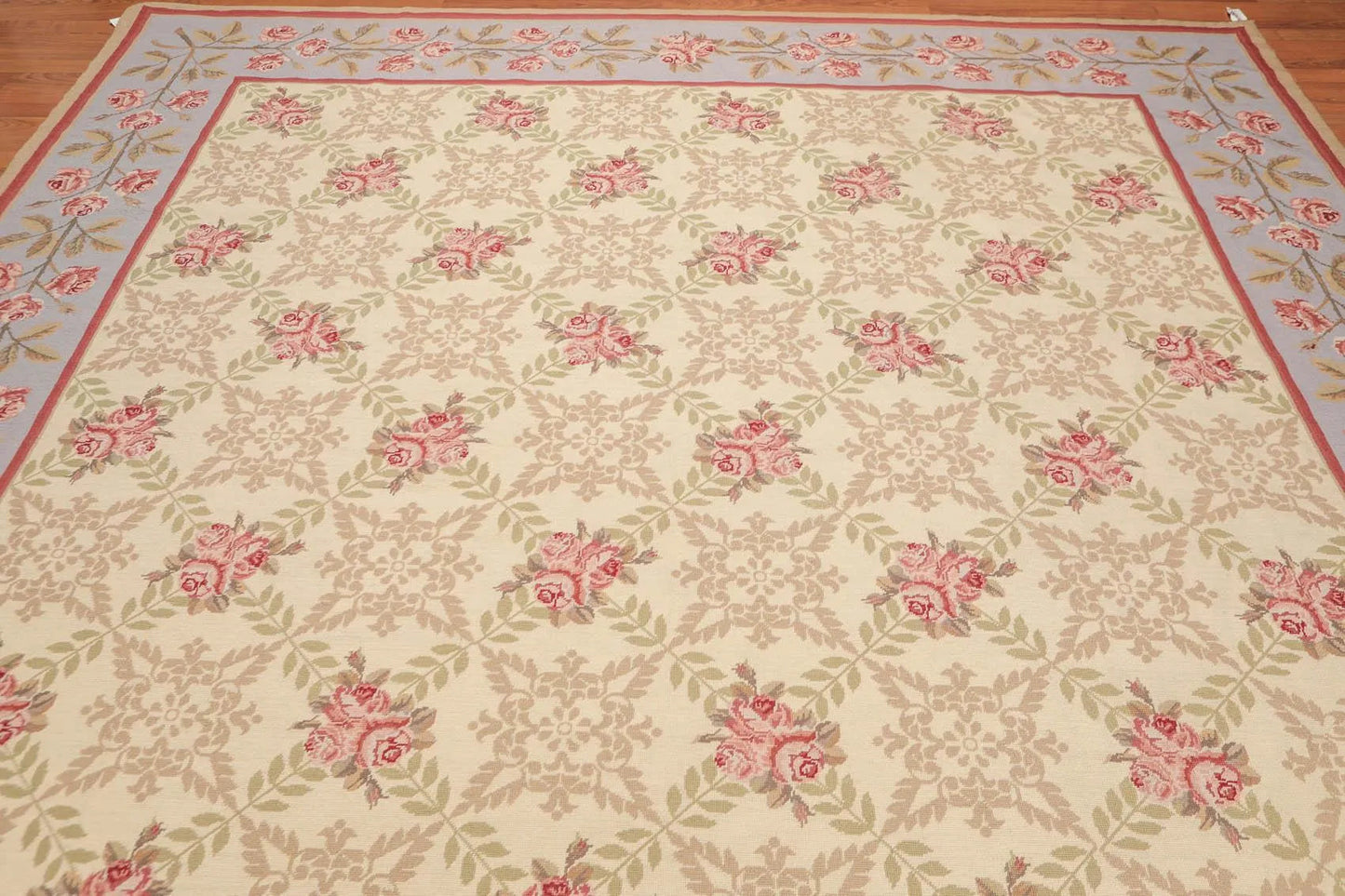 9' x 12' Hand Woven Floral Trellis Wool French Needlepoint Area Rug Gold-4