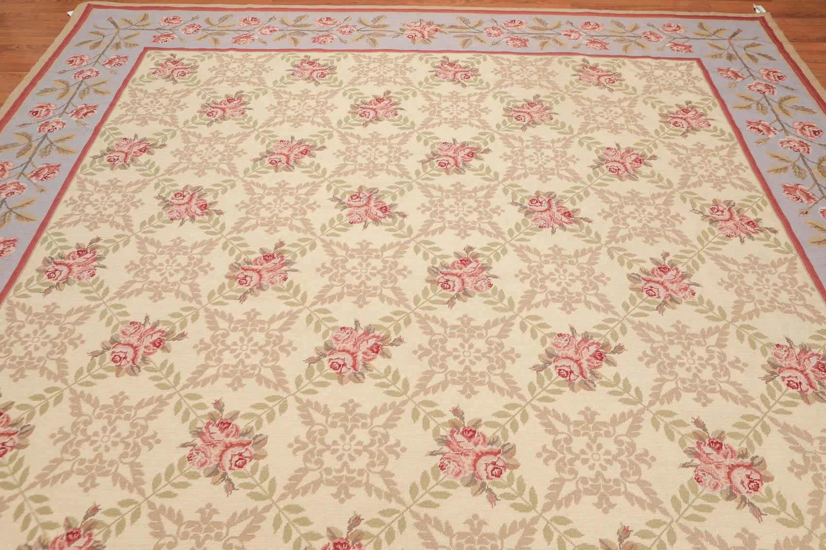 9' x 12' Hand Woven Floral Trellis Wool French Needlepoint Area Rug Gold-4