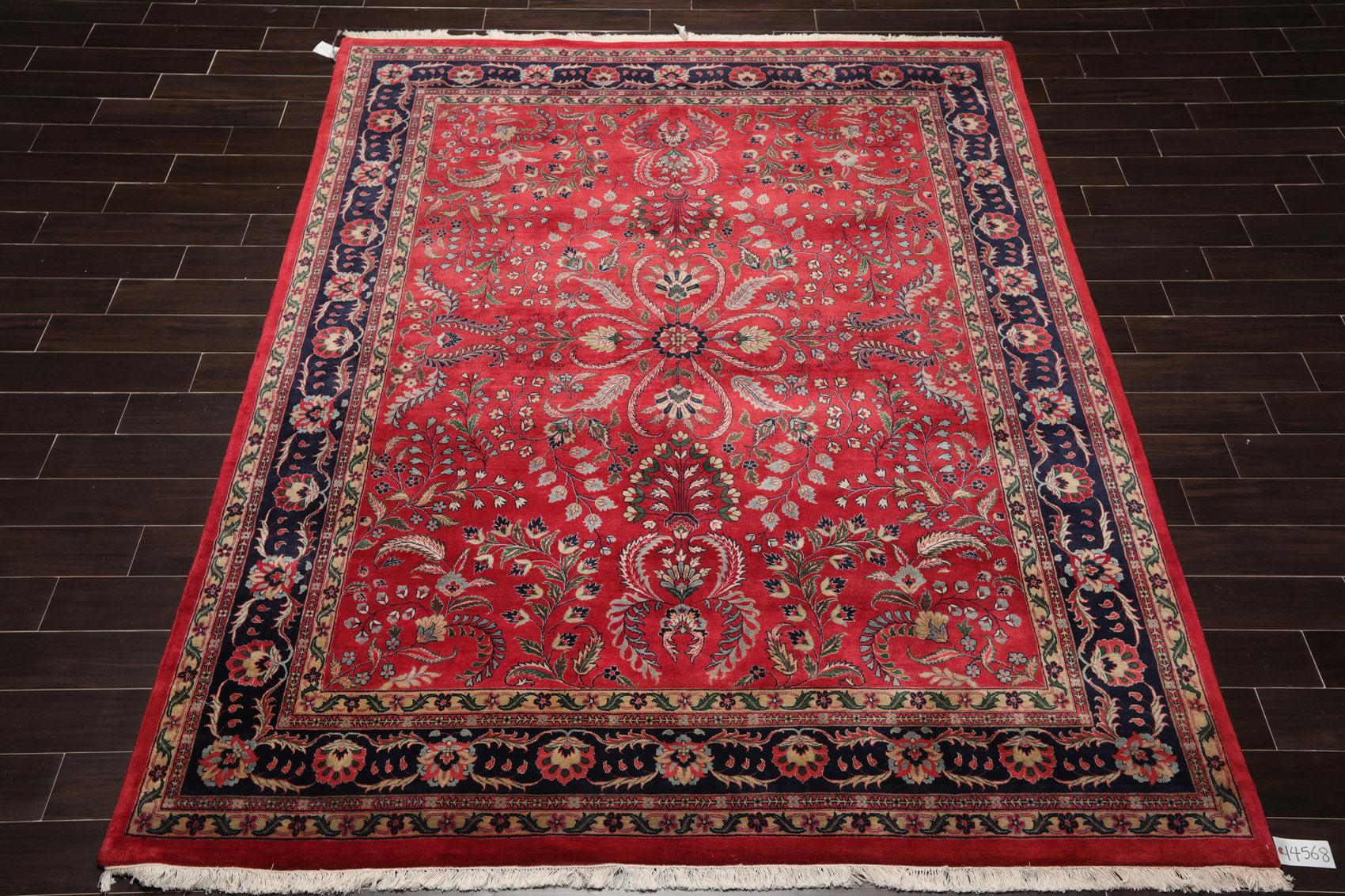 7'9" x 9'9" Hand Knotted 100% Wool Indo Saroukk 200 KPSI Area Rug Rose-1