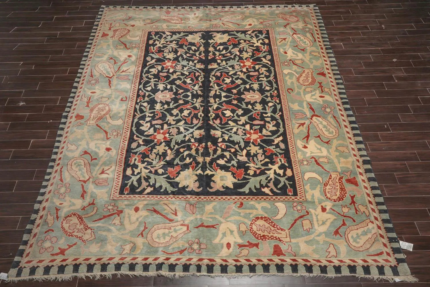 10x14 Black, Pale Aqua Hand Knotted Turkish Oushak 100% Wool Traditional Oriental Area Rug-2