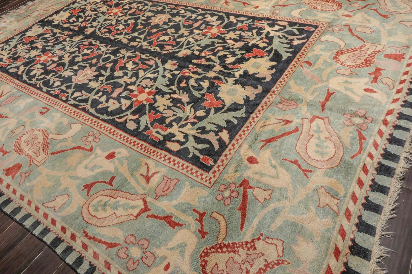 10x14 Black, Pale Aqua Hand Knotted Turkish Oushak 100% Wool Traditional Oriental Area Rug-3